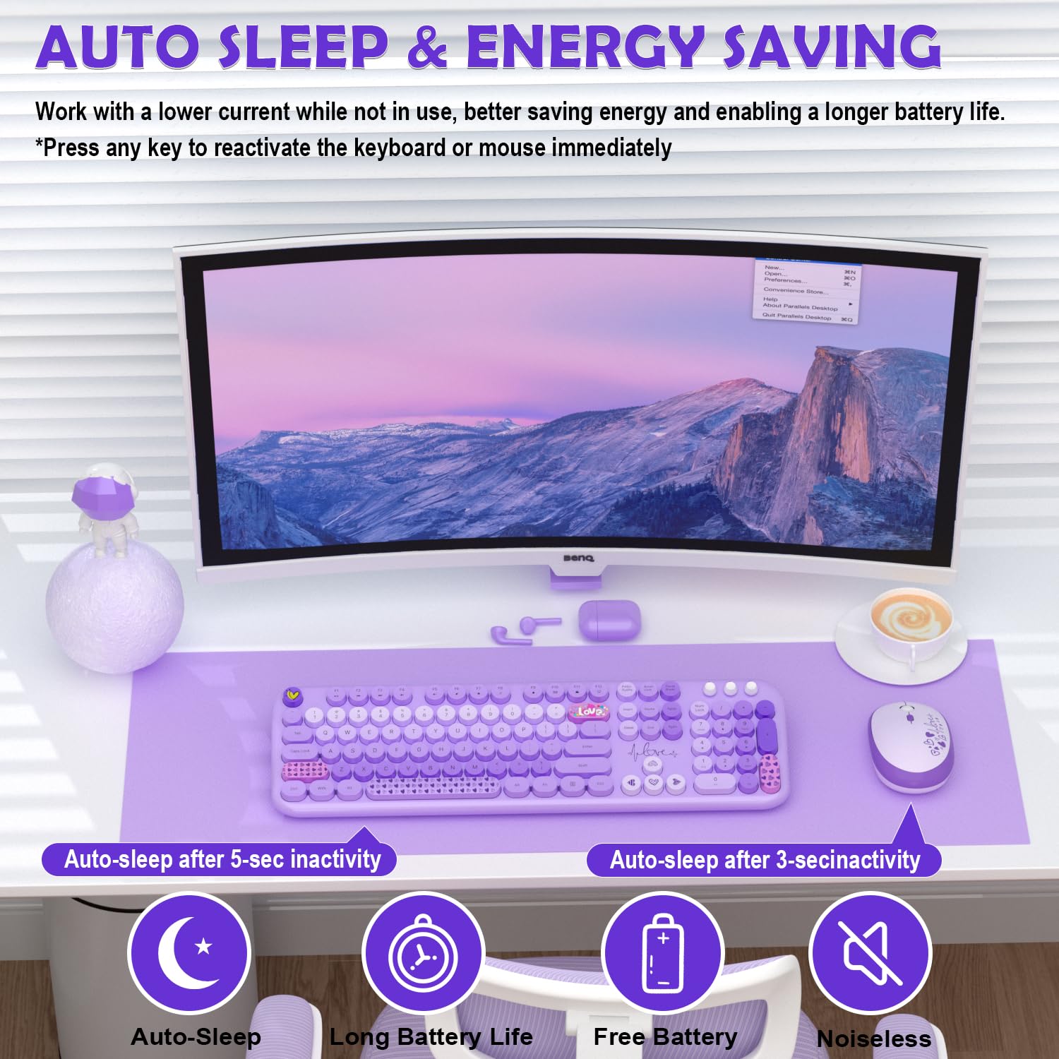 Foto 5 | Combo De Teclado Y Ratón Inalámbricos Mofii 104 Teclas Redondas Morado - Venta Internacional.