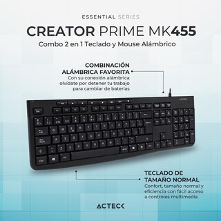 Foto 3 | Kit 2 En 1 Teclado Y Mouse Acteck Creator Prime Mk455 Usb Negro