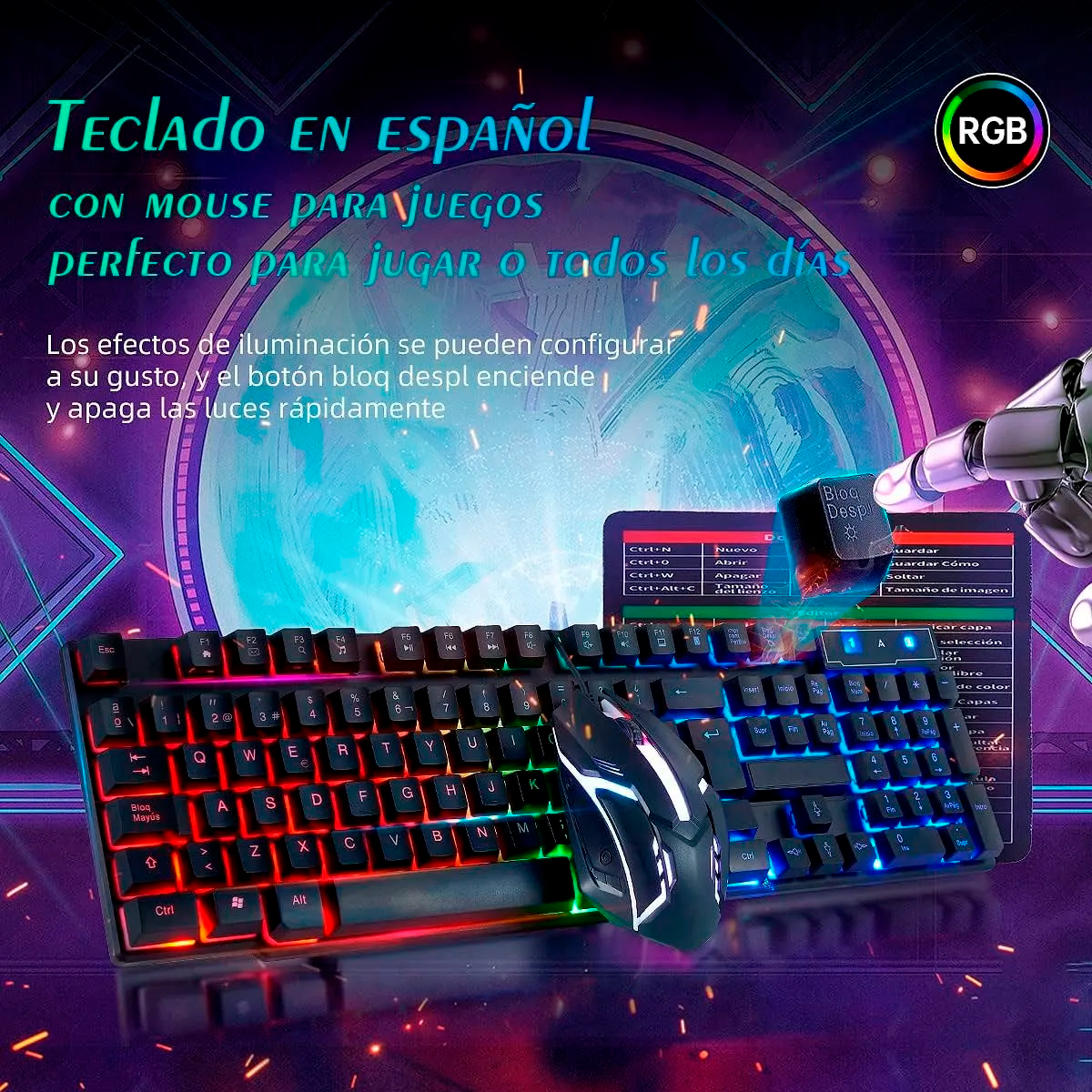 Foto 2 | Kit Teclado Y Mouse Gamer Con Luz Led Rgb – Teclado Para Computadora Con Cable Usb, 104 Teclas Semimecánicas