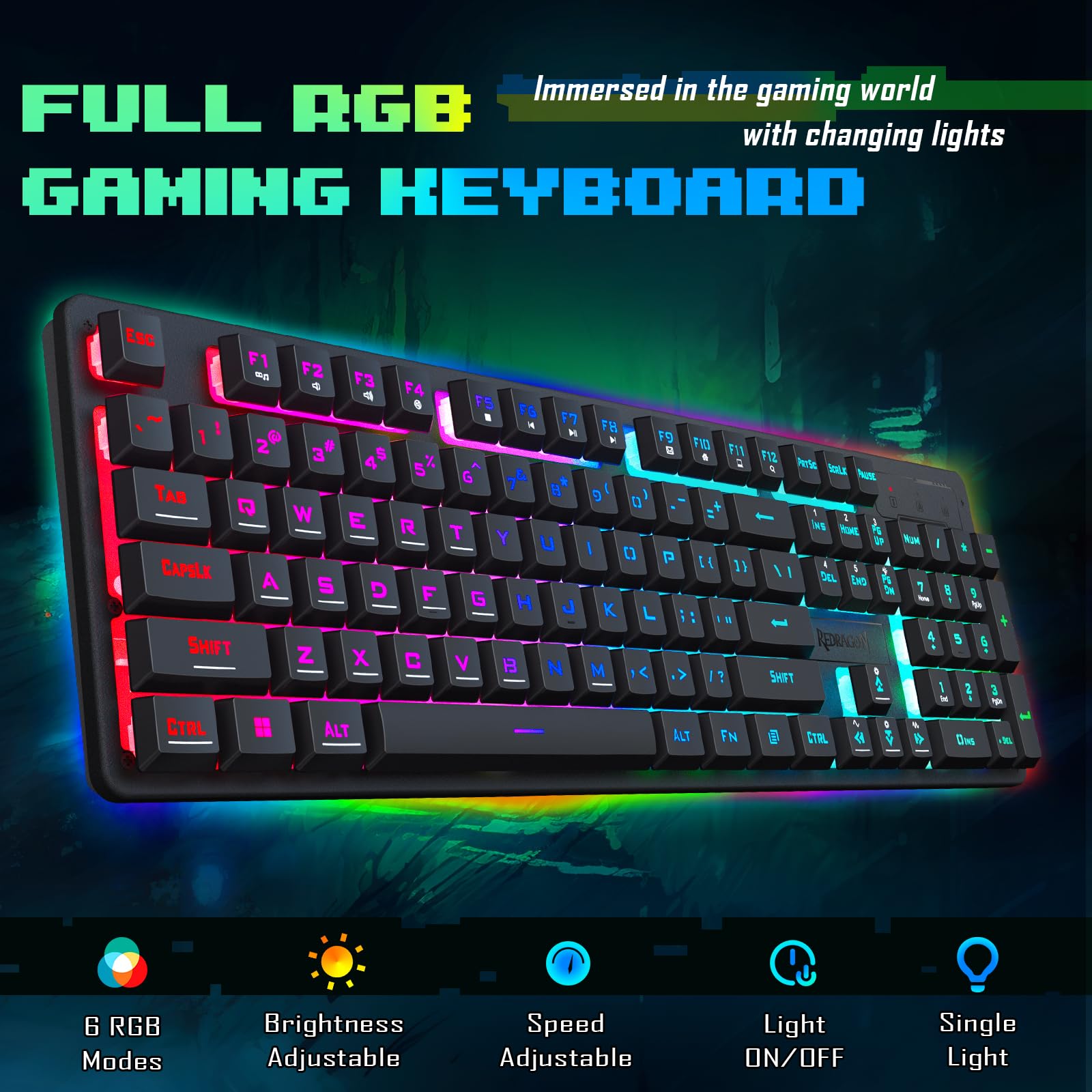Foto 3 pulgar | Teclado Y Ratón Para Juegos Redragon S107 Rgb 5000 Dpi - Venta Internacional.