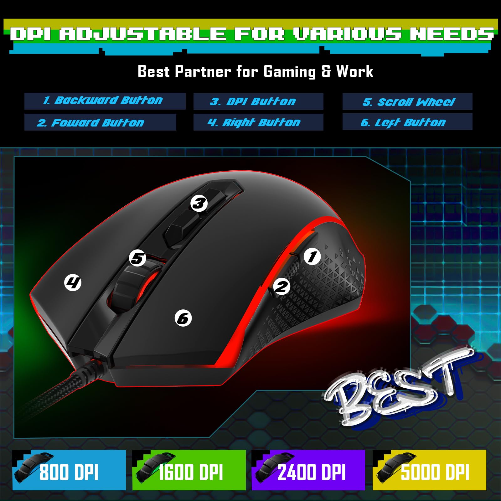 Foto 3 | Teclado Y Ratón Para Juegos Redragon S107 Rgb 5000 Dpi - Venta Internacional.