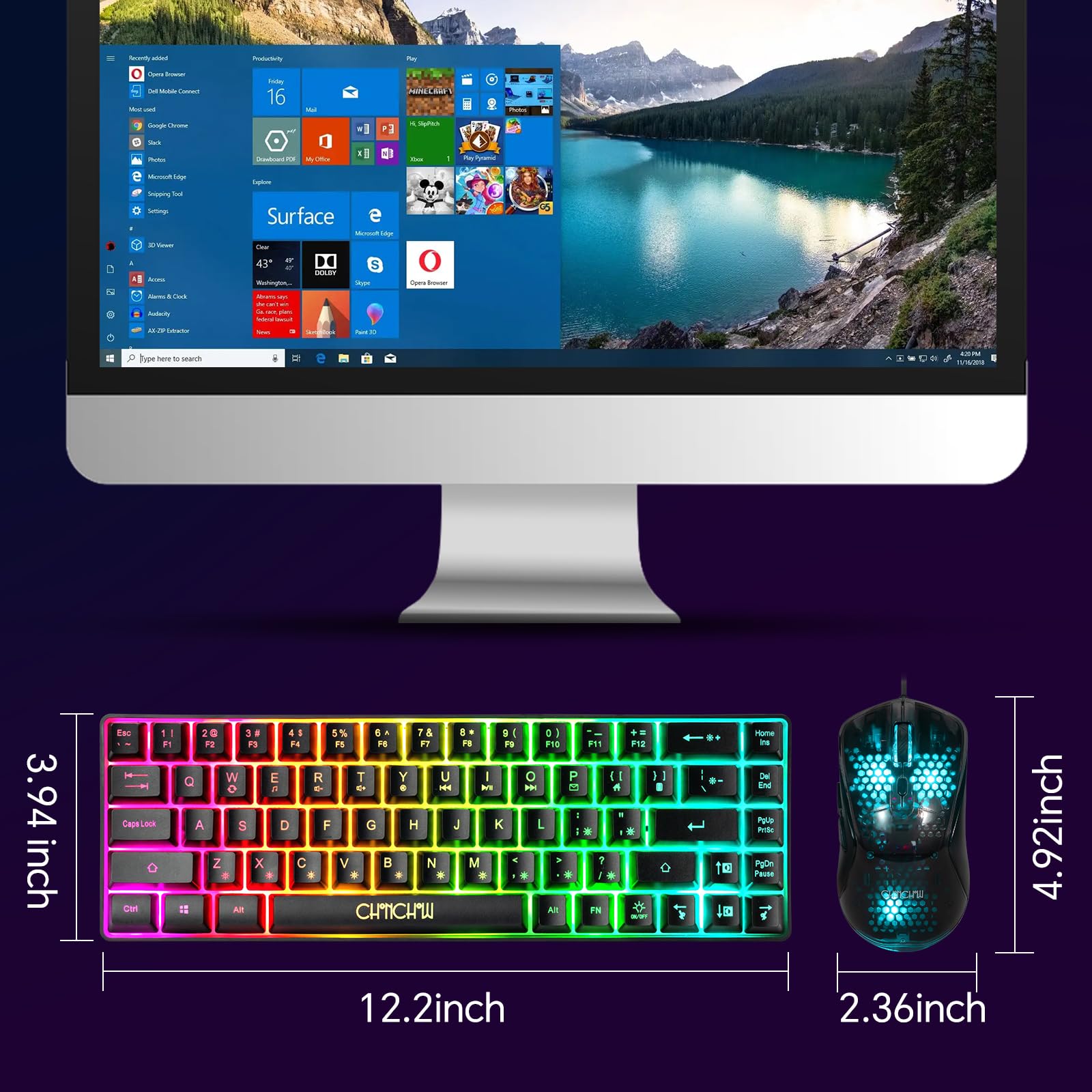 Foto 3 pulgar | Combo De Teclado Y Ratón Para Juegos Chonchow Con 60% De Retroiluminación Rgb - Venta Internacional.