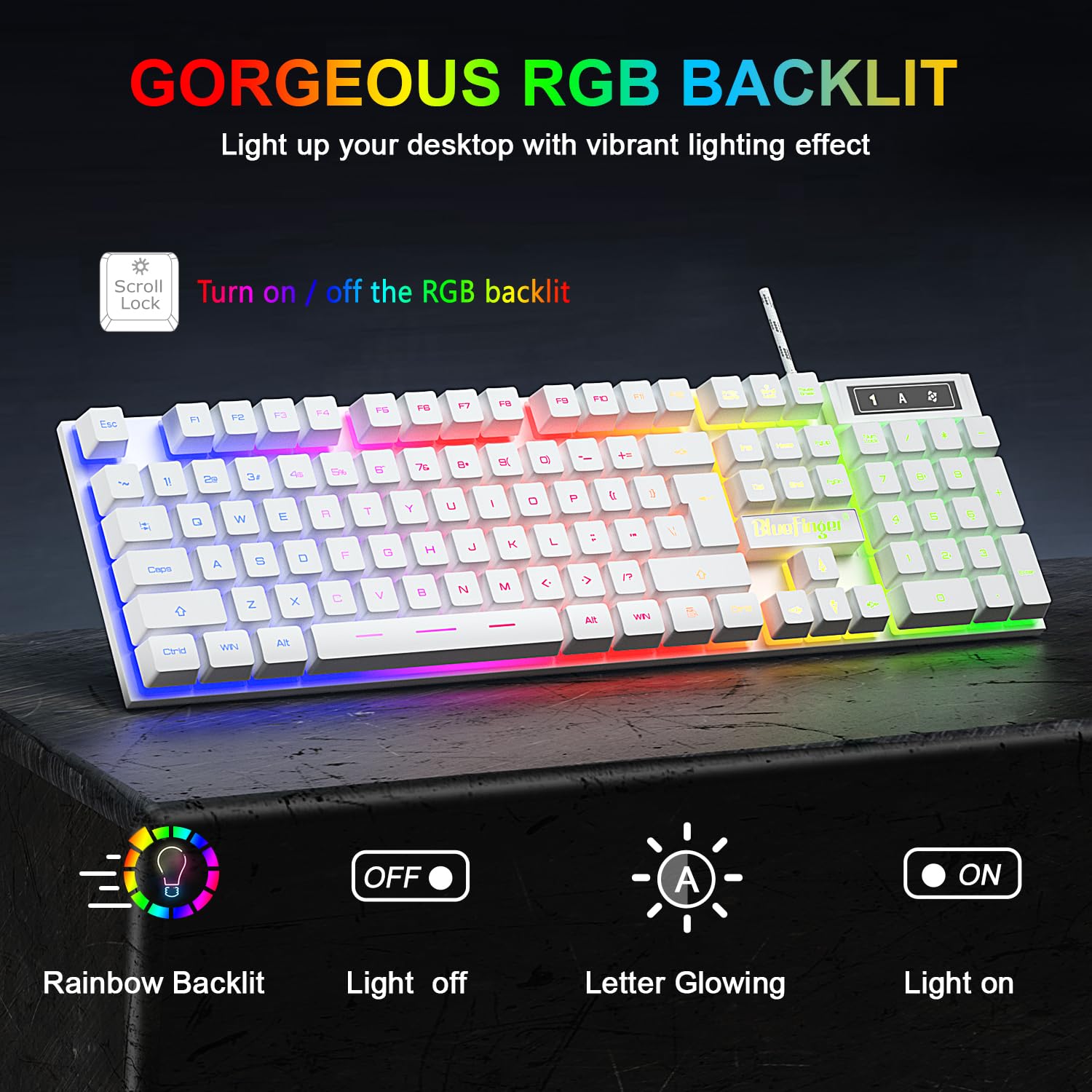 Foto 3 pulgar | Combo De Teclado Y Ratón Para Juegos Bluefinger Con Retroiluminación Rgb - Venta Internacional.