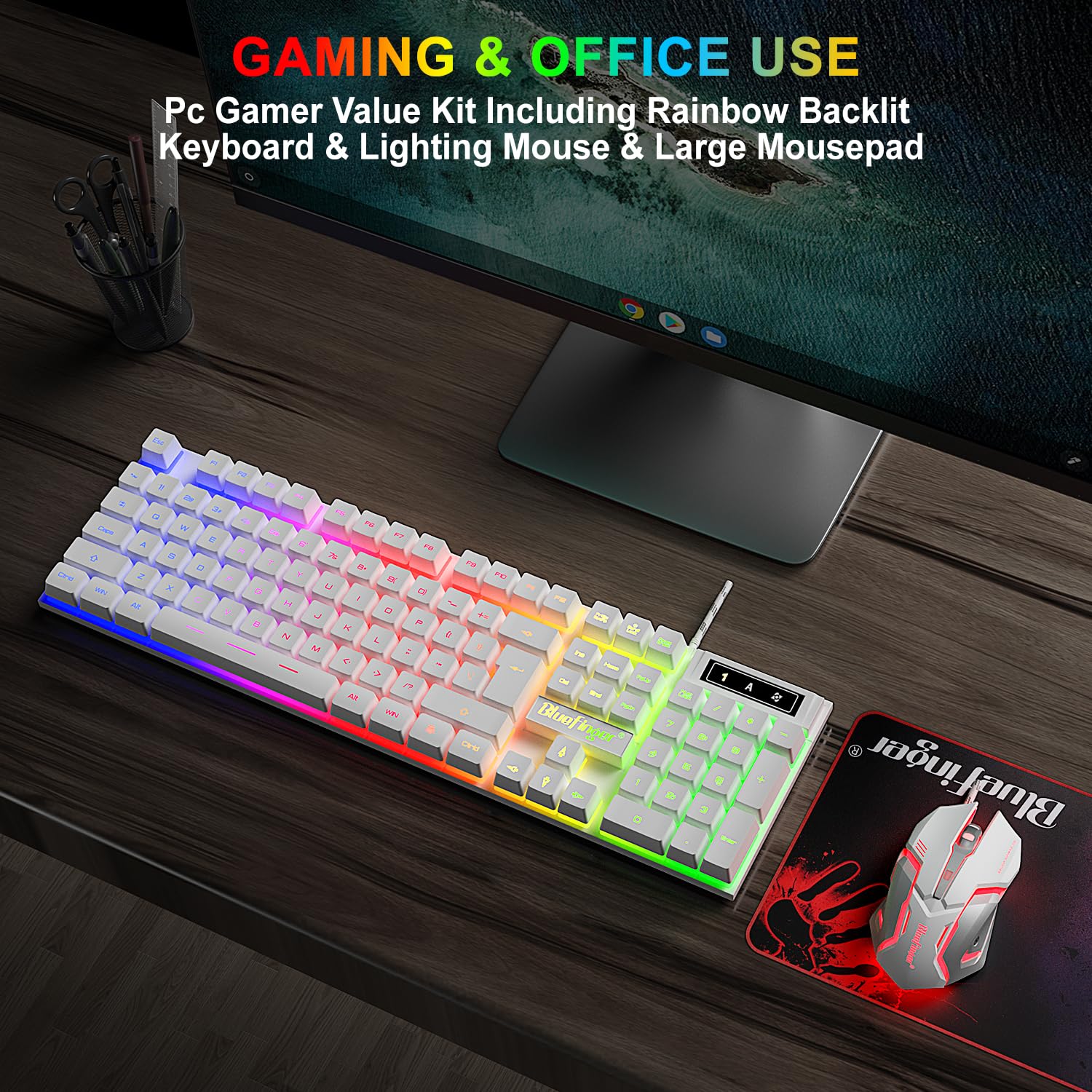 Foto 5 pulgar | Combo De Teclado Y Ratón Para Juegos Bluefinger Con Retroiluminación Rgb - Venta Internacional.