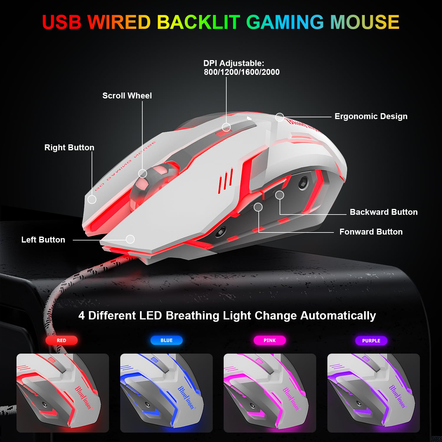 Foto 6 | Combo De Teclado Y Ratón Para Juegos Bluefinger Con Retroiluminación Rgb - Venta Internacional.