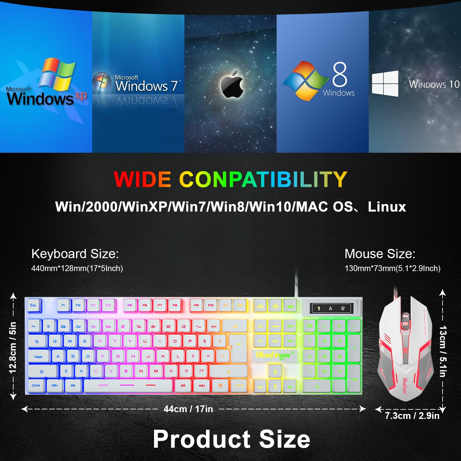 Foto 8 pulgar | Combo De Teclado Y Ratón Para Juegos Bluefinger Con Retroiluminación Rgb - Venta Internacional.