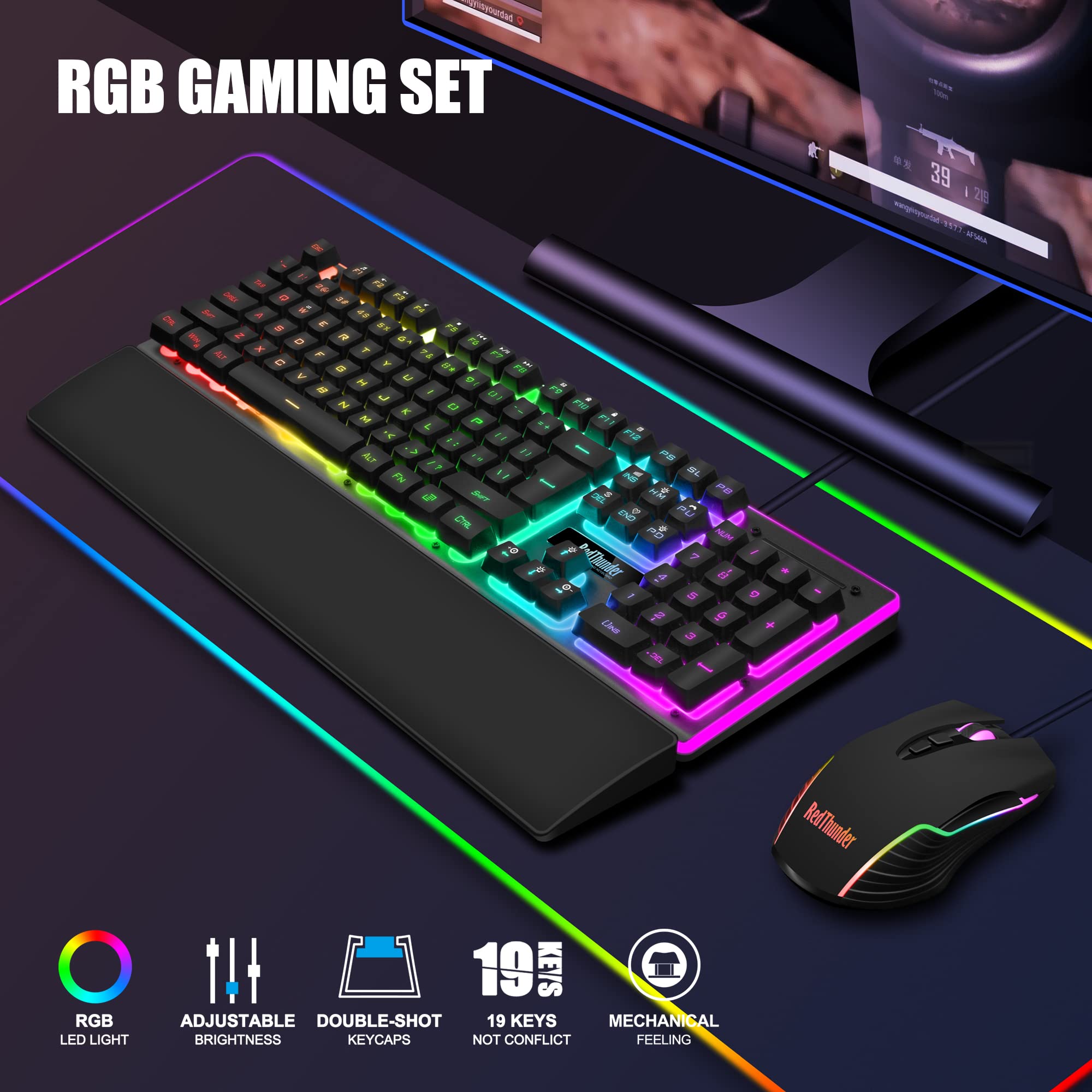 Foto 3 pulgar | Combo De Teclado Y Ratón Para Juegos Redthunder K10 Rgb Retroiluminado - Venta Internacional.