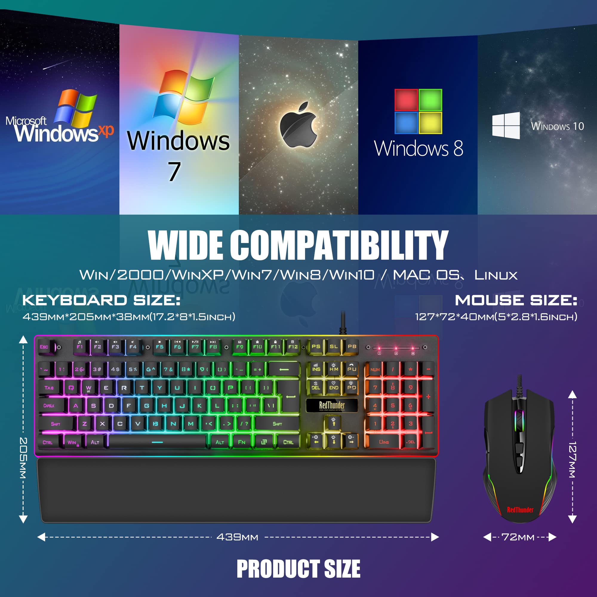 Foto 8 pulgar | Combo De Teclado Y Ratón Para Juegos Redthunder K10 Rgb Retroiluminado - Venta Internacional.
