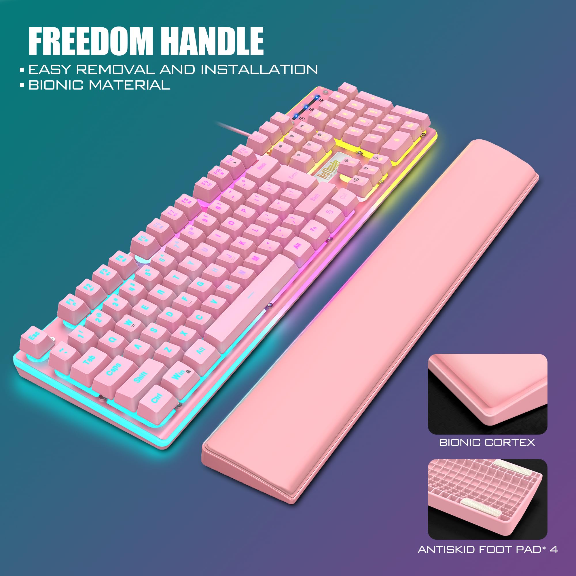 Foto 4 | Combo De Teclado Y Ratón Para Juegos Redthunder K10 Rgb Pink - Venta Internacional.