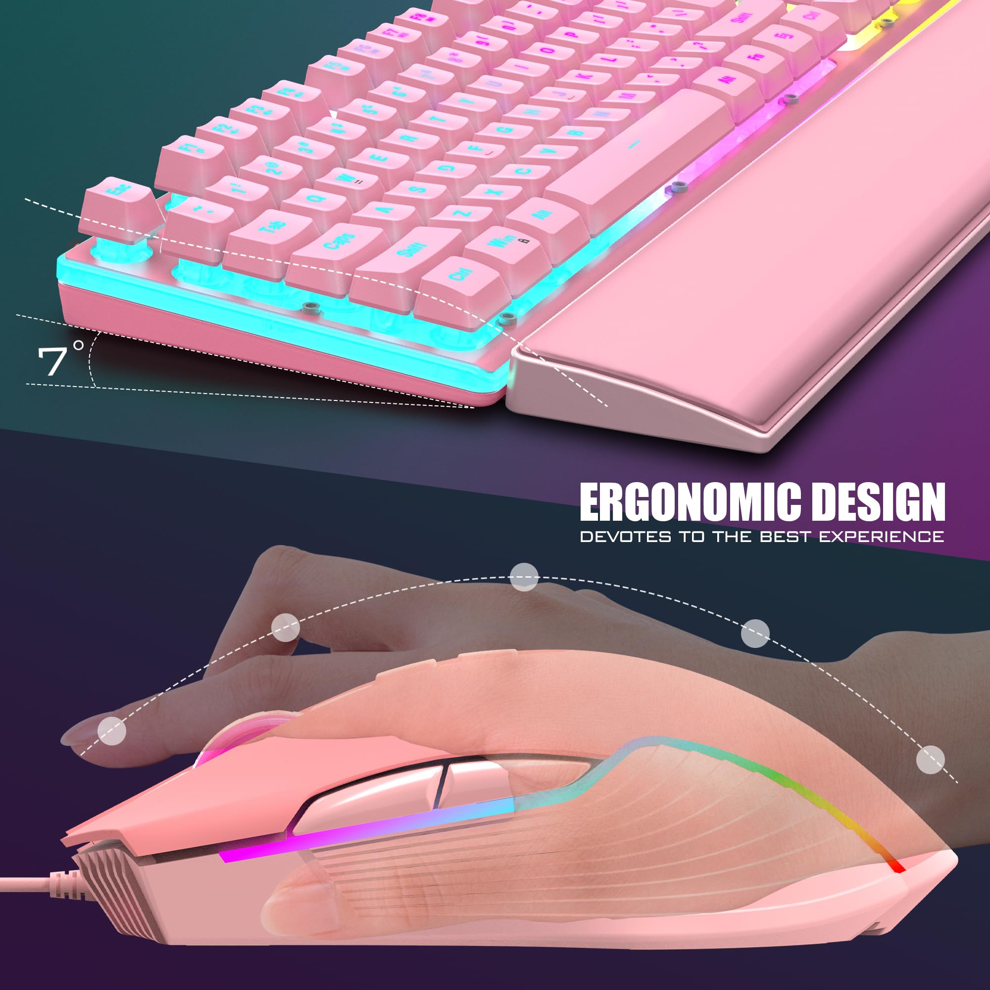 Foto 5 | Combo De Teclado Y Ratón Para Juegos Redthunder K10 Rgb Pink - Venta Internacional.