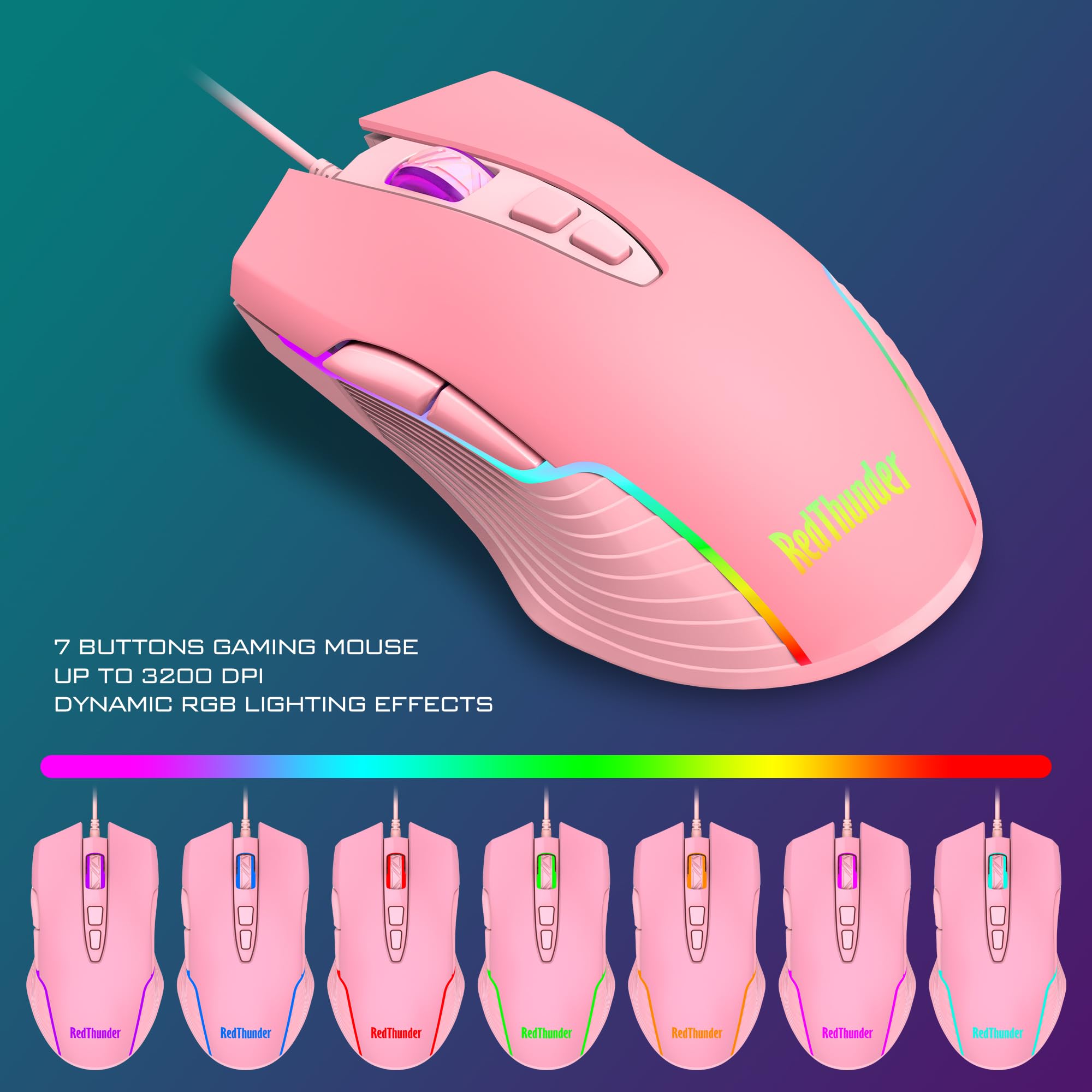Foto 7 pulgar | Combo De Teclado Y Ratón Para Juegos Redthunder K10 Rgb Pink - Venta Internacional.