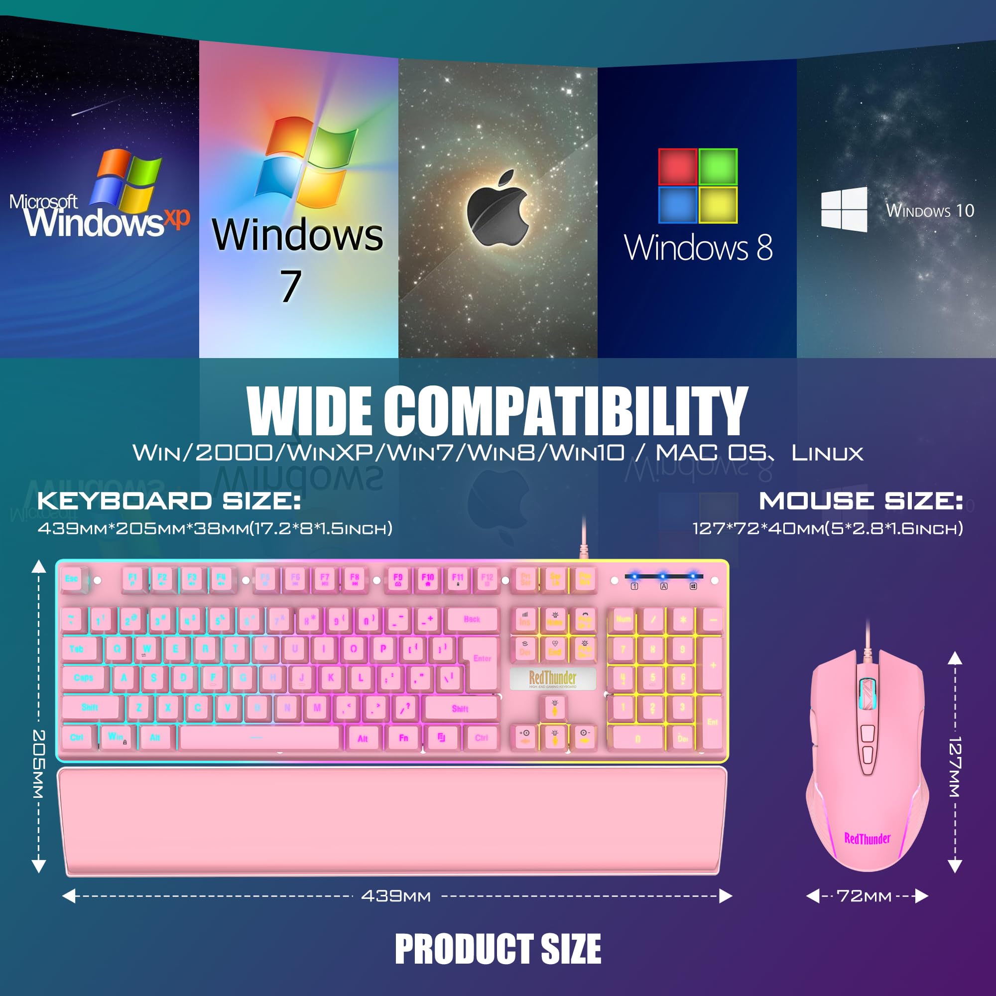 Foto 7 | Combo De Teclado Y Ratón Para Juegos Redthunder K10 Rgb Pink - Venta Internacional.