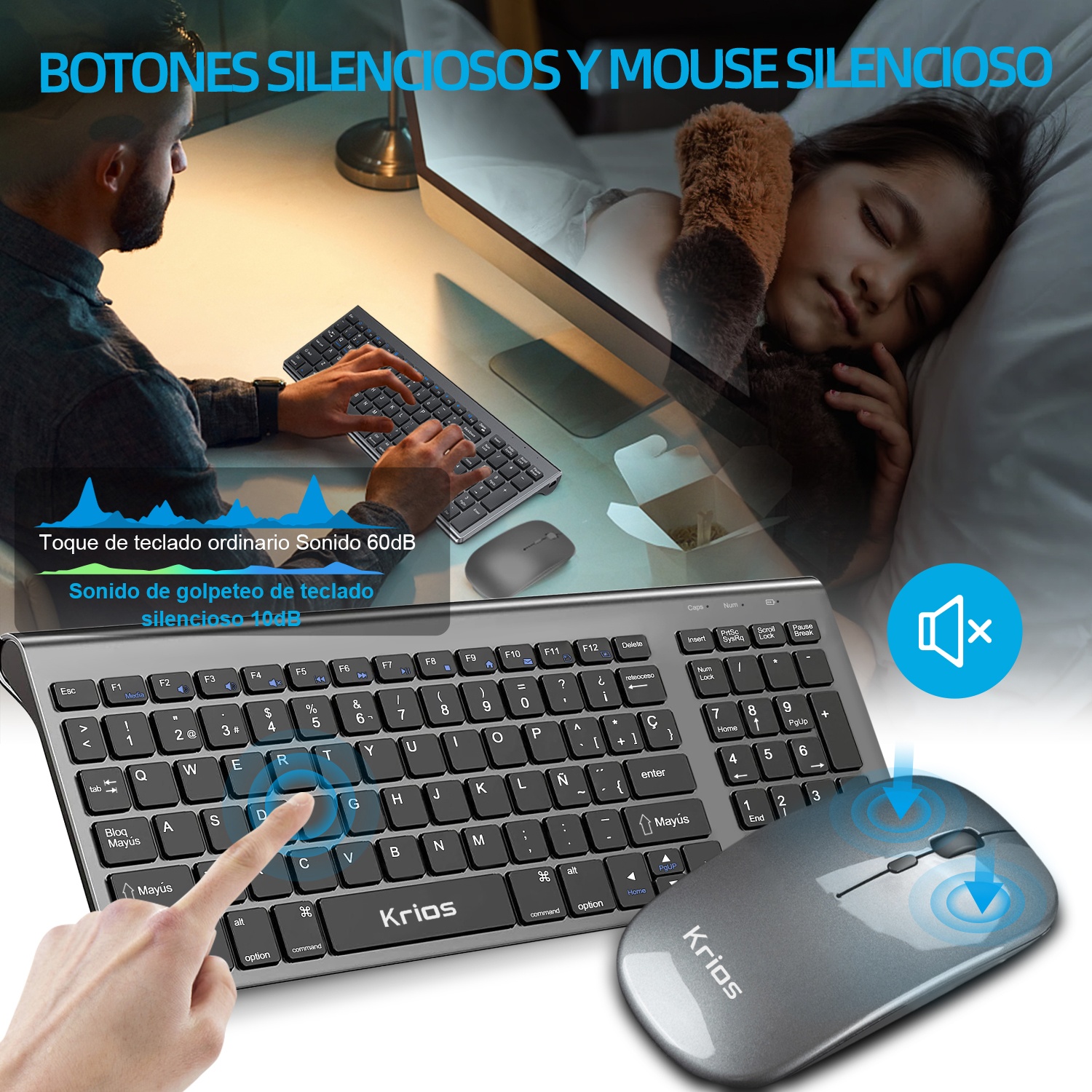 Foto 7 pulgar | Kit De Teclado Y Ratón Inalámbricos Krios K95 Spanish Layout