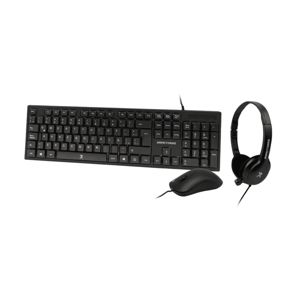 Foto 2 pulgar | Kit De Teclado  Mouse Y Audífonos Perfect Choice Pc-201717 Alámbrico  Usb  Español  Diseño Compacto Y Ergonómico  Ne