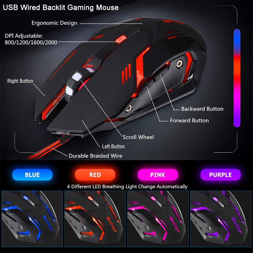Foto 7 pulgar | Combinación De Teclado Y Ratón Retroiluminado Para Videojuegos Bluefinger Rgb - Venta Internacional.