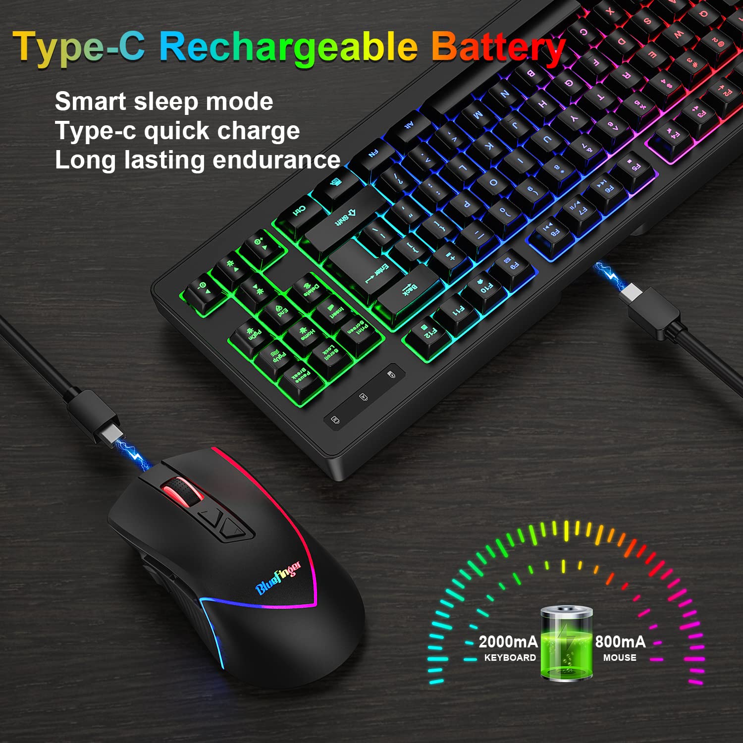 Foto 4 pulgar | Combinación De Teclado Y Ratón Inalámbricos Para Juegos Bluefinger - Venta Internacional.