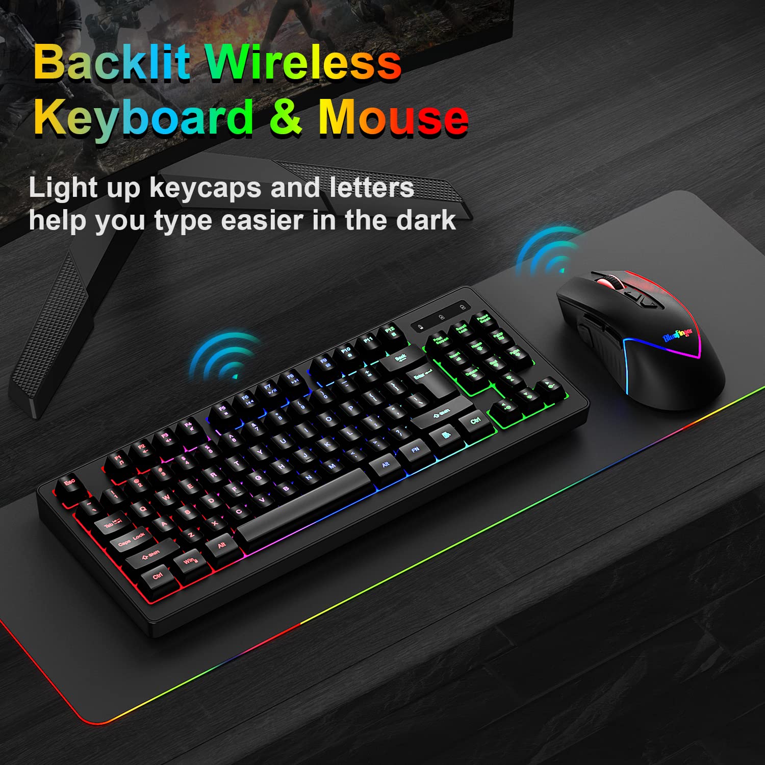 Foto 8 pulgar | Combinación De Teclado Y Ratón Inalámbricos Para Juegos Bluefinger - Venta Internacional.