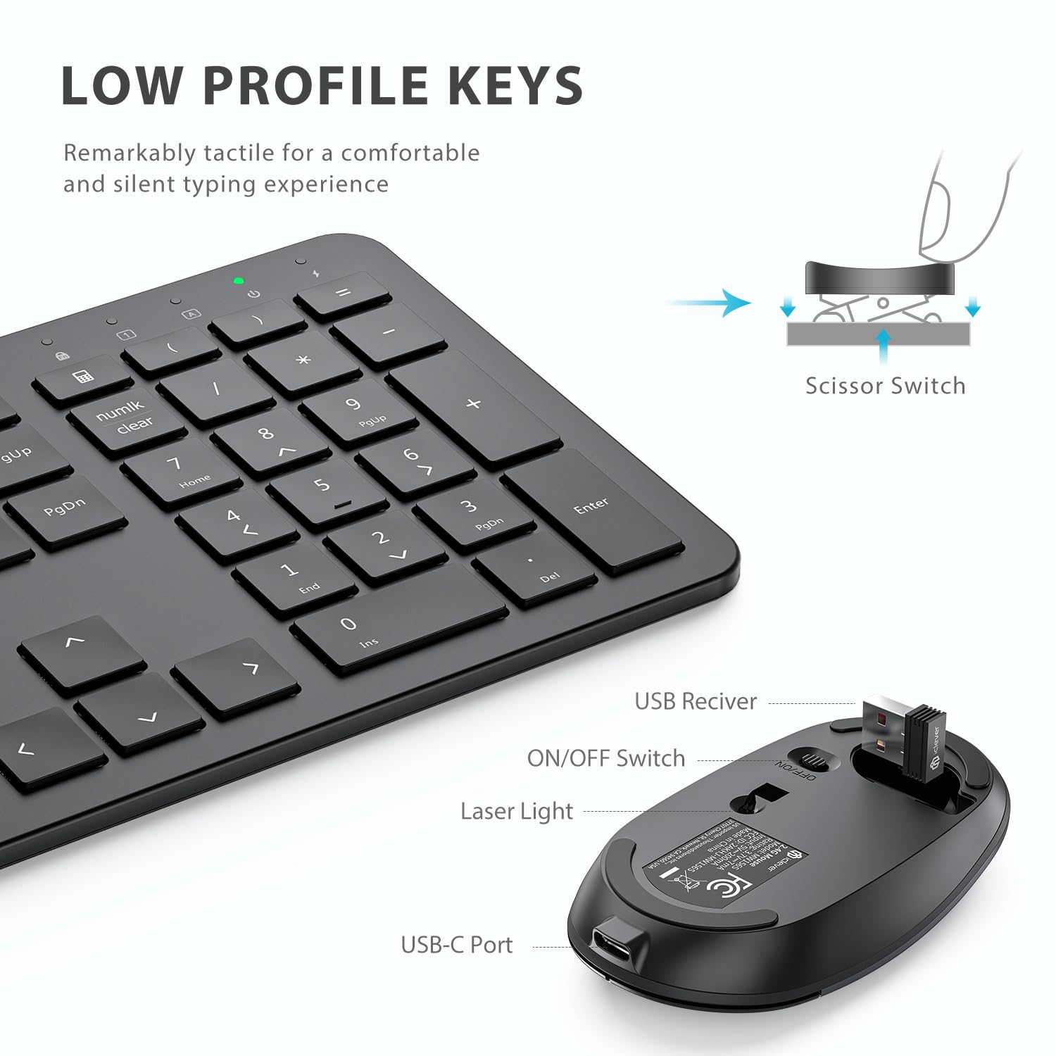 Foto 4 | Teclado Y Ratón Inalámbricos Iclever Gk08 De Tamaño Completo  Negro - Venta Internacional.