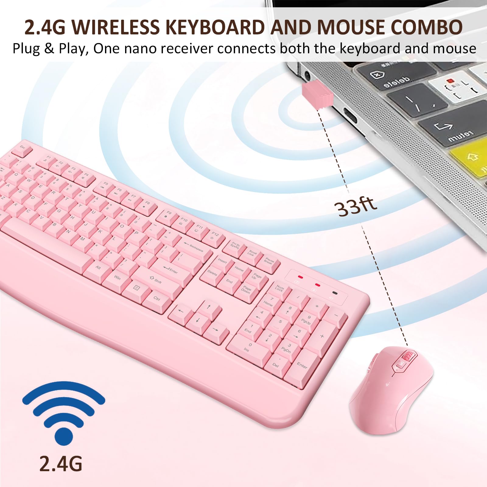 Foto 4 pulgar | Combo De Teclado Y Ratón Inalámbricos Edjo De Tamaño Completo  Color Rosa - Venta Internacional.