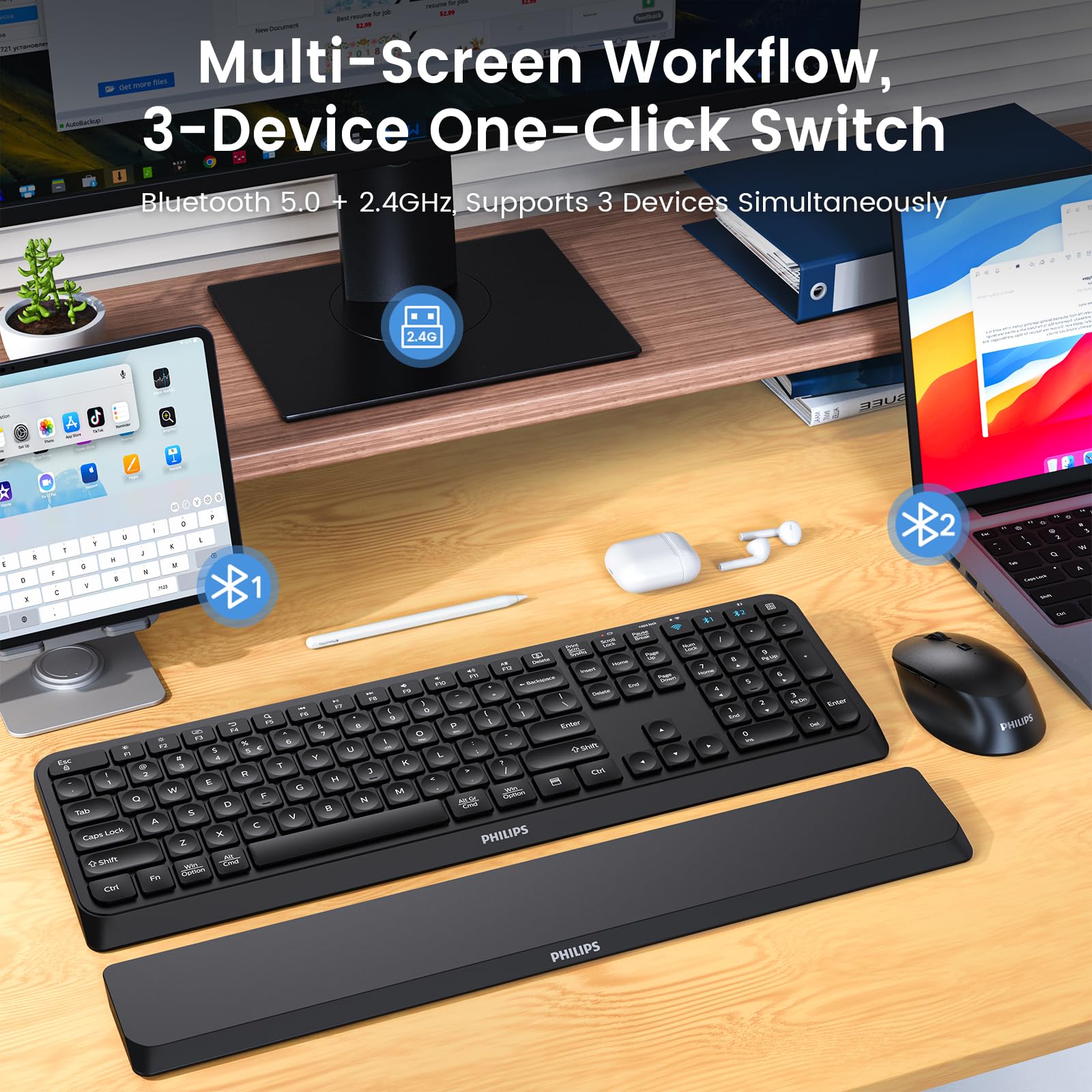 Foto 3 | Combo de Teclado y Mouse Inalámbrico Philips Spt6607-Venta Internacional