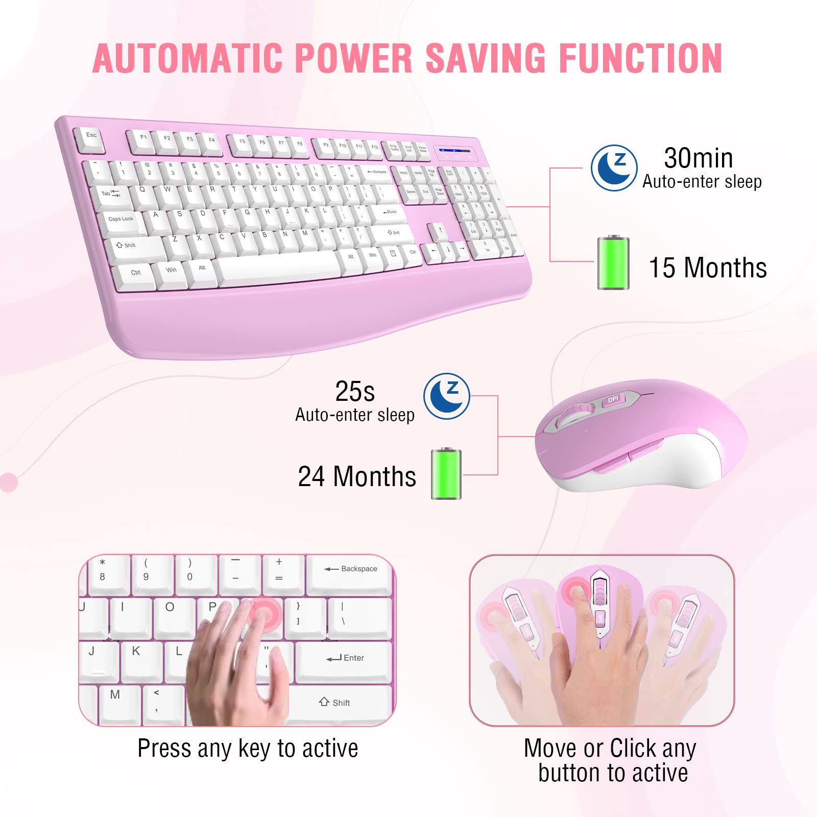 Foto 3 pulgar | Combo De Teclado Y Ratón Inalámbricos Edjo De Tamaño Completo  Blanco Y Rosa - Venta Internacional.