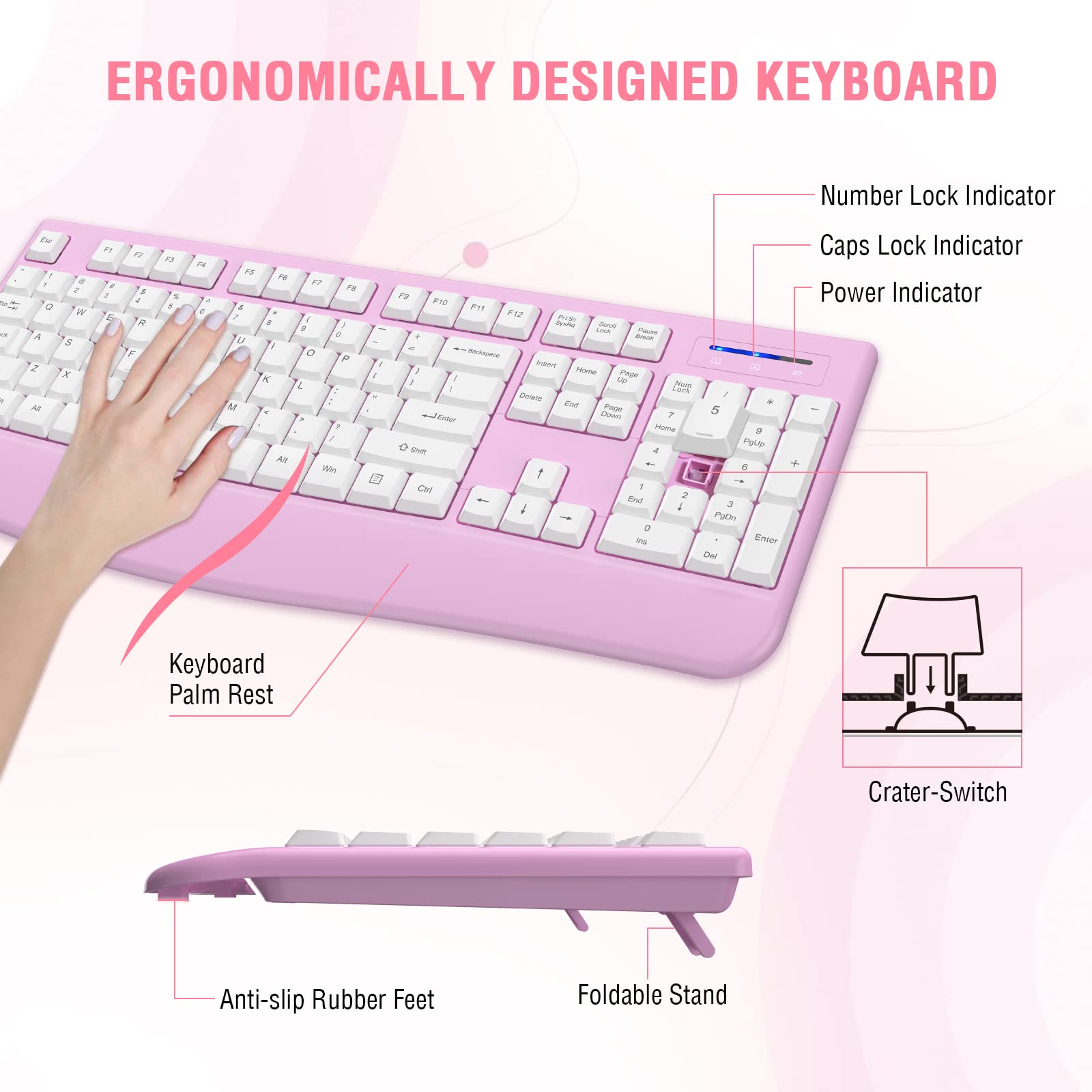 Foto 4 pulgar | Combo De Teclado Y Ratón Inalámbricos Edjo De Tamaño Completo  Blanco Y Rosa - Venta Internacional.