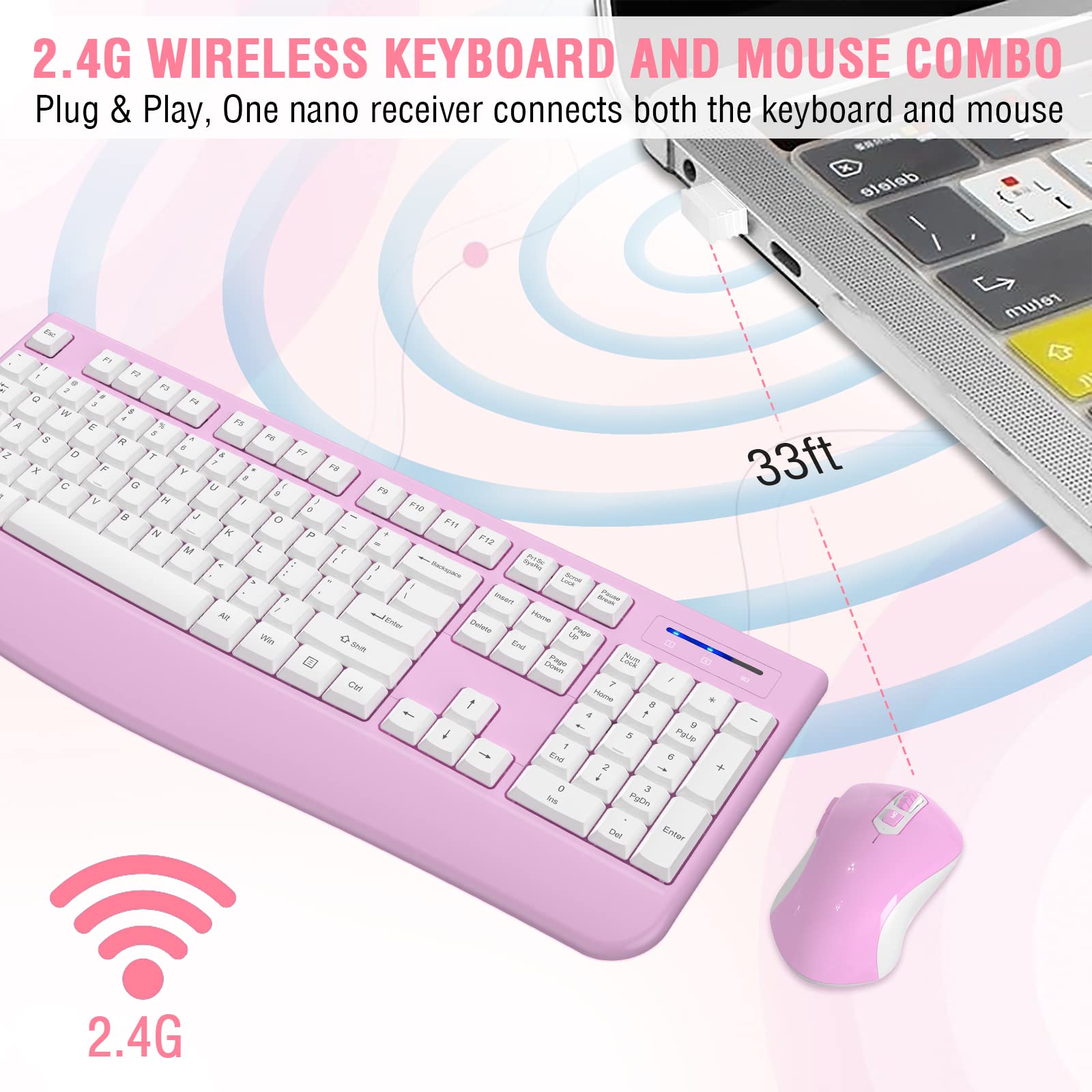 Foto 6 pulgar | Combo De Teclado Y Ratón Inalámbricos Edjo De Tamaño Completo  Blanco Y Rosa - Venta Internacional.