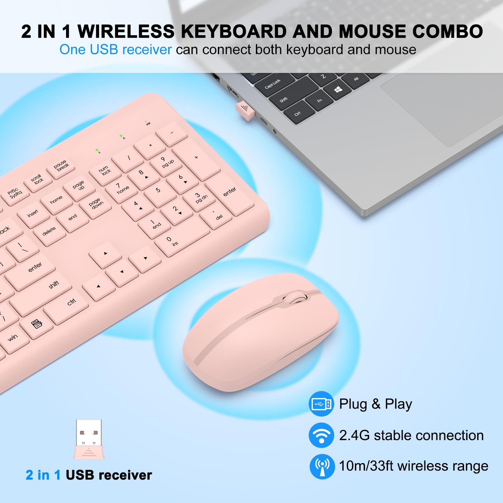 Foto 3 pulgar | Combo De Teclado Y Ratón Inalámbricos Edjo De Tamaño Completo  Rosa - Venta Internacional.
