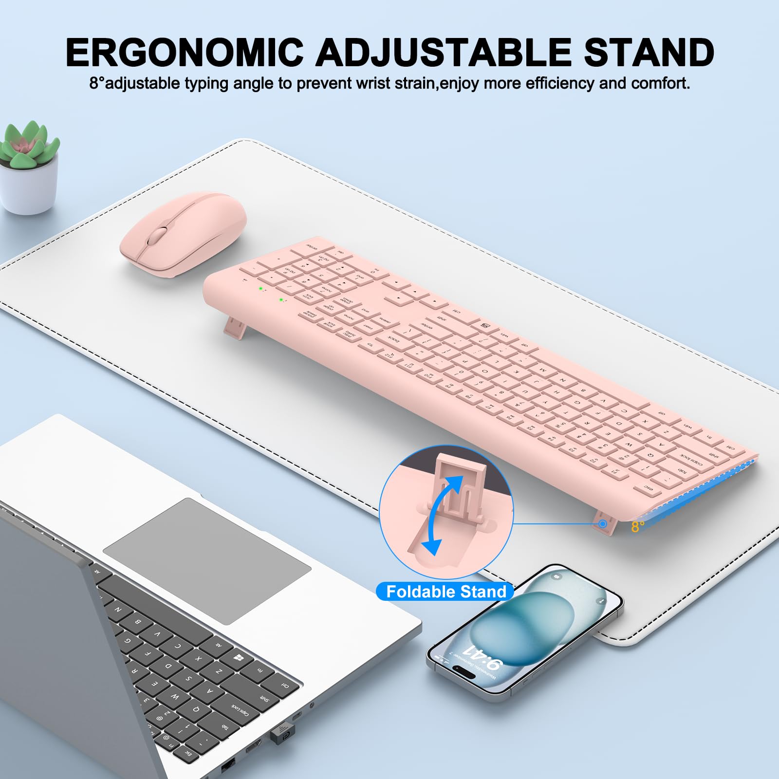 Foto 5 | Combo De Teclado Y Ratón Inalámbricos Edjo De Tamaño Completo  Rosa - Venta Internacional.