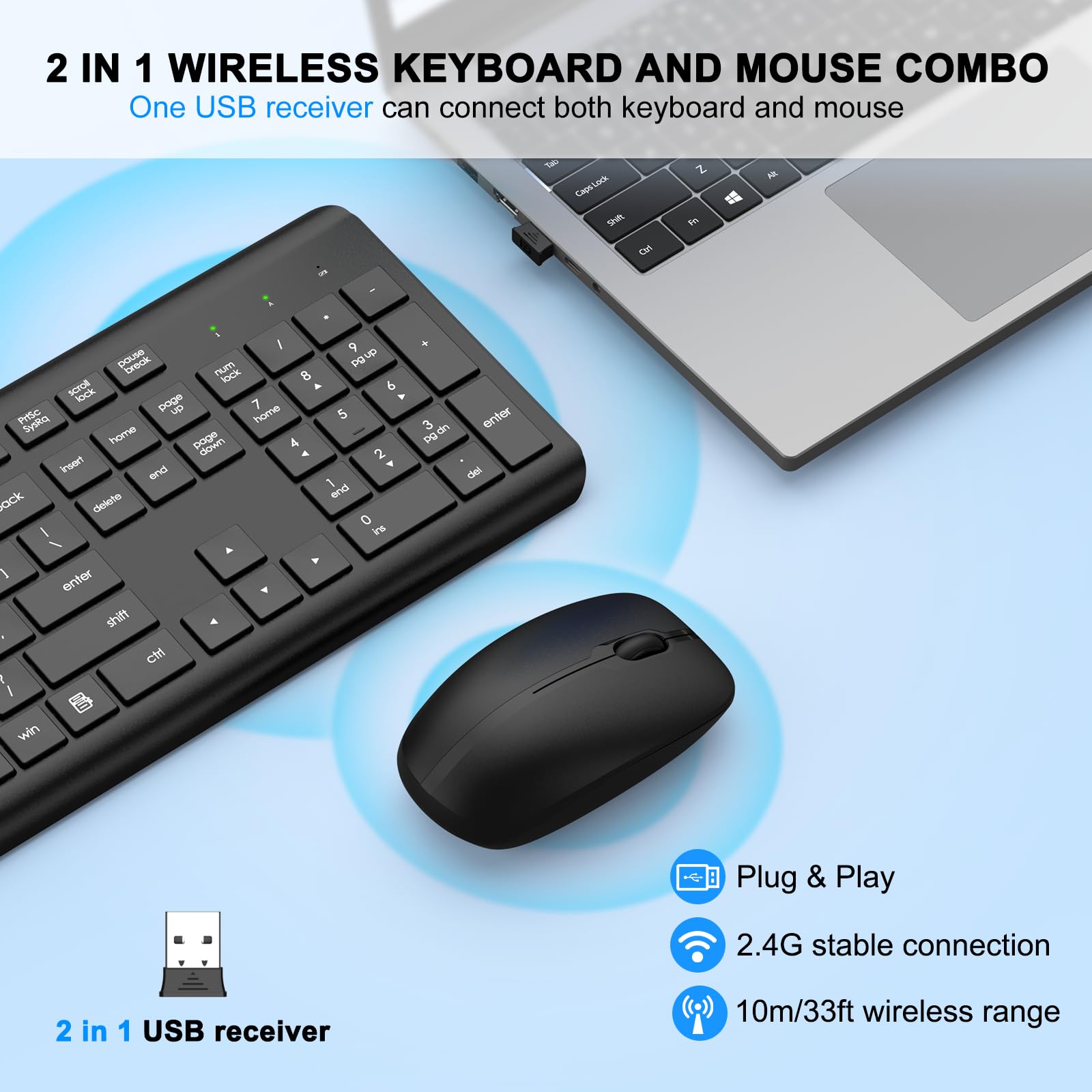 Foto 3 pulgar | Combo De Teclado Y Ratón Inalámbricos Edjo De Tamaño Completo De 2 4 G (paquete De 2) - Venta Internacional.