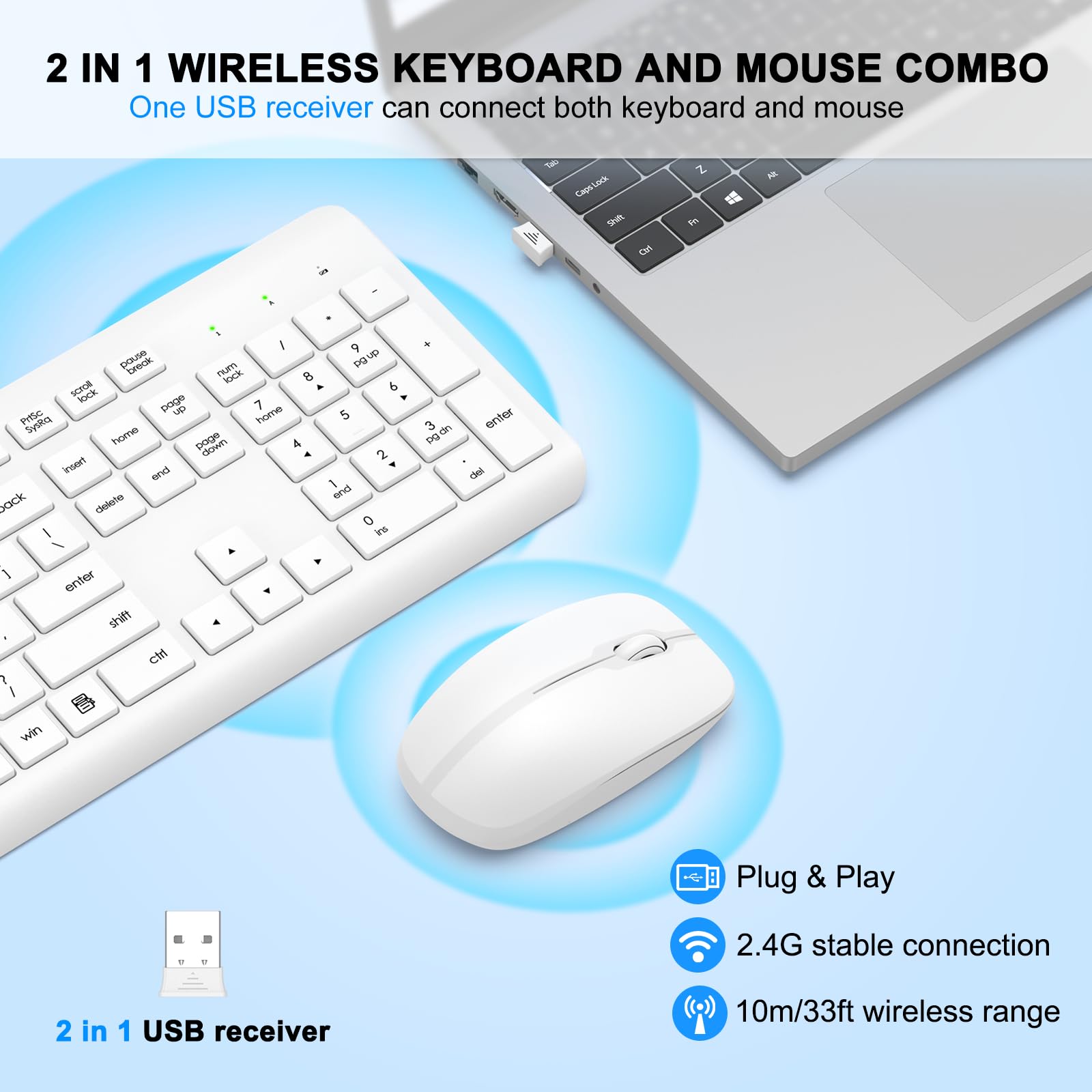Foto 3 pulgar | Combo De Teclado Y Ratón Inalámbricos Edjo De Tamaño Completo  Blanco - Venta Internacional.