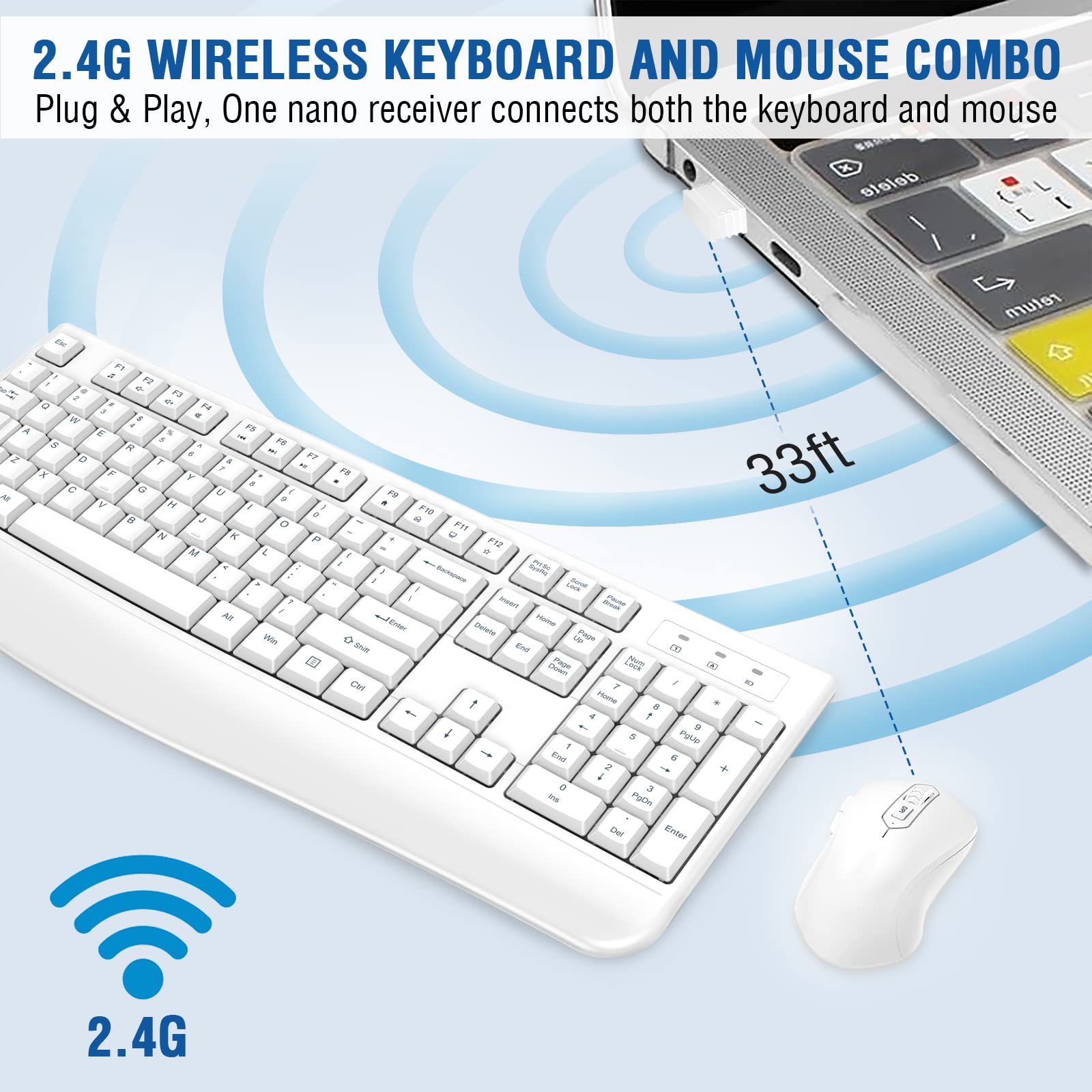 Foto 6 pulgar | Combo De Teclado Y Ratón Inalámbricos Edjo De Tamaño Completo  Blanco - Venta Internacional.