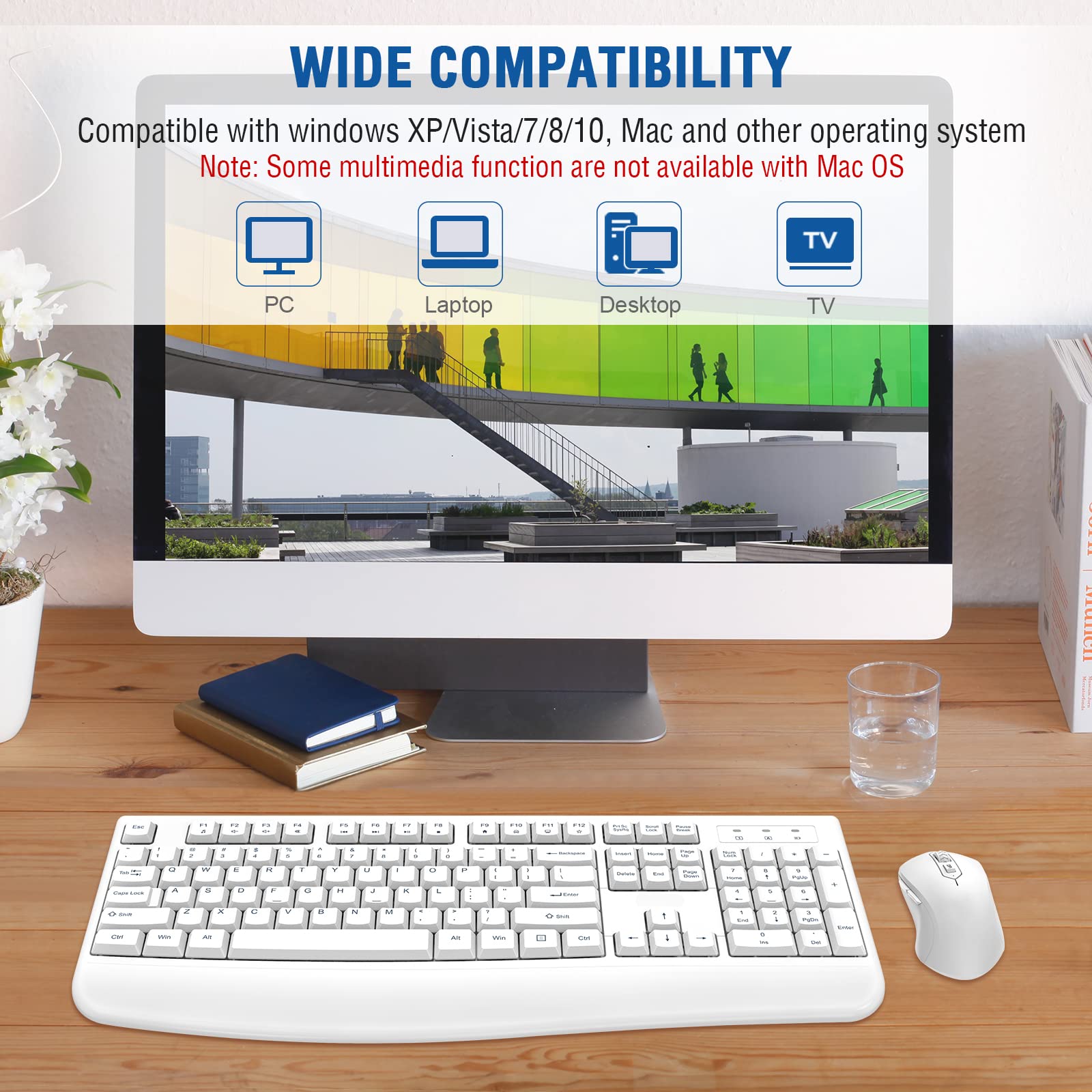Foto 7 | Combo De Teclado Y Ratón Inalámbricos Edjo De Tamaño Completo  Blanco - Venta Internacional.