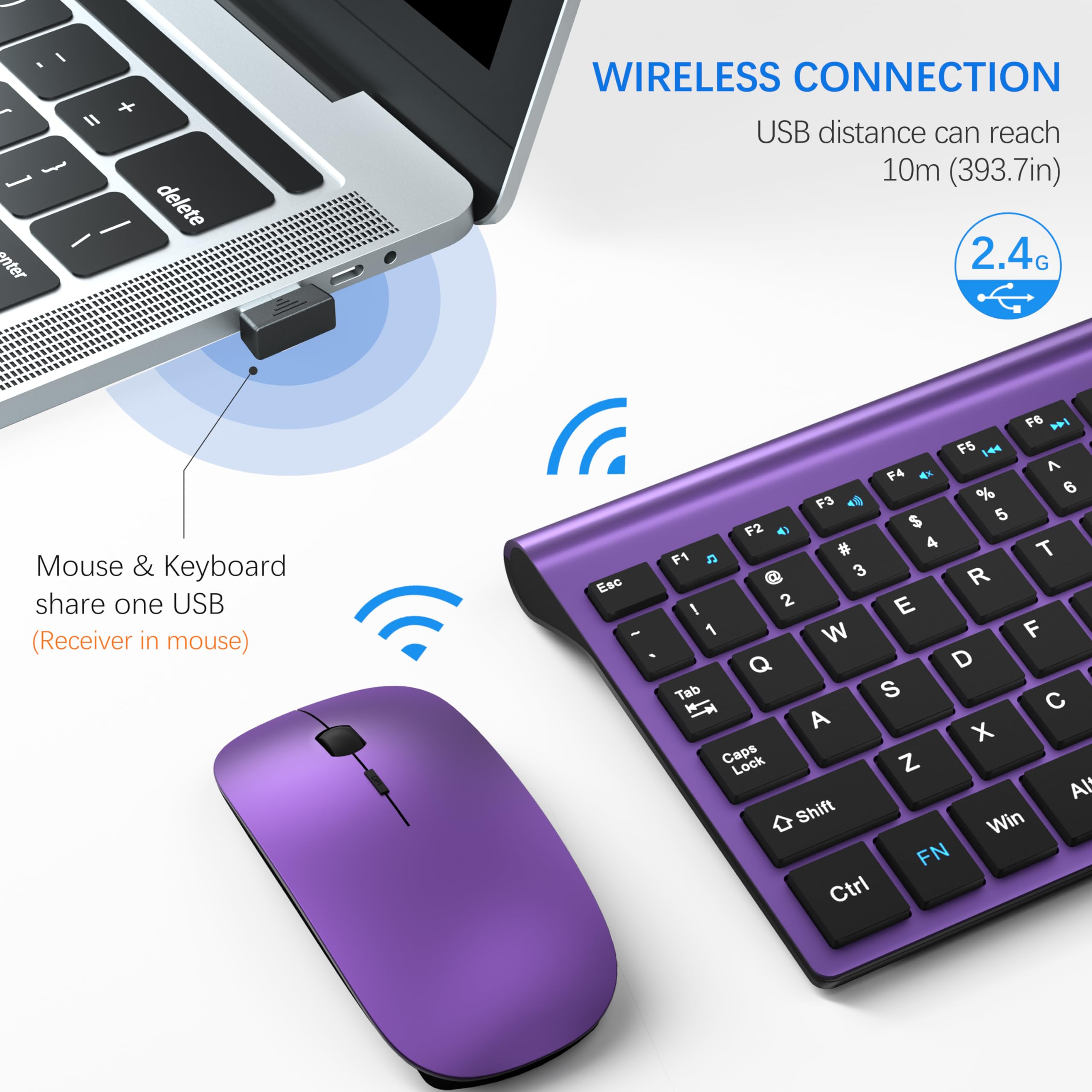 Foto 3 | Combo De Teclado Y Ratón Inalámbricos Topmate Ultra Slim Purple - Venta Internacional.