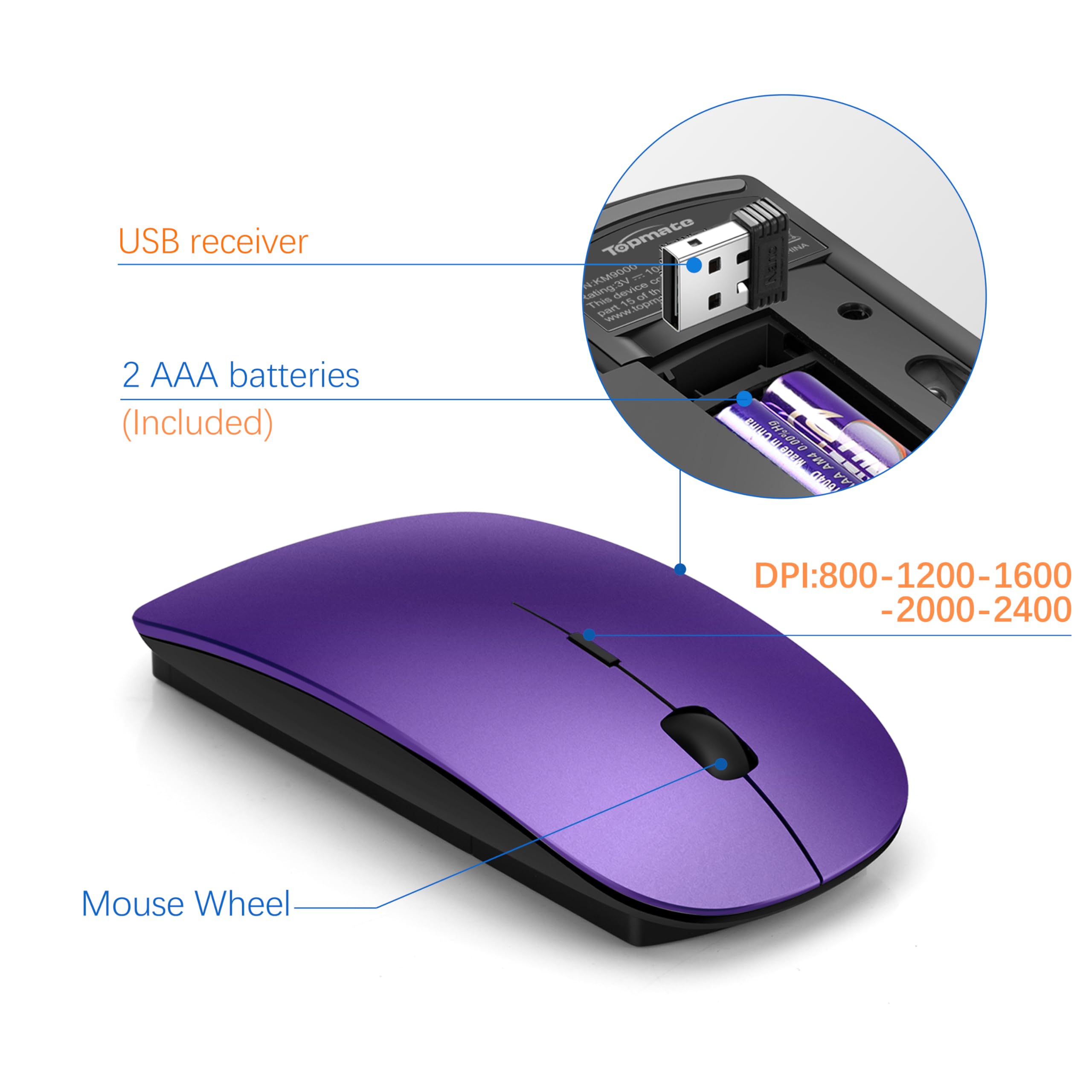 Foto 4 | Combo De Teclado Y Ratón Inalámbricos Topmate Ultra Slim Purple - Venta Internacional.