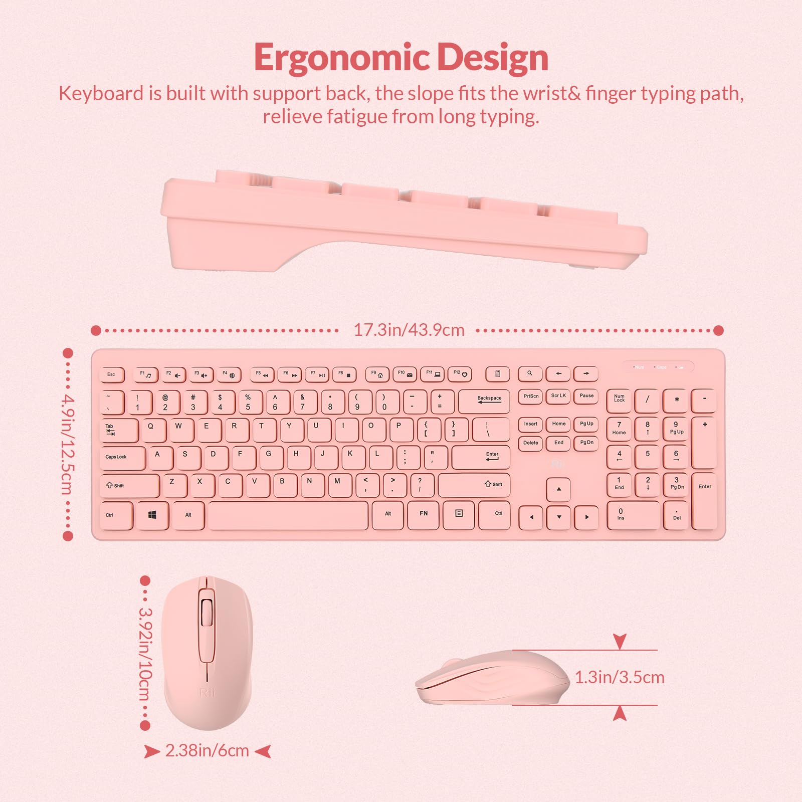 Foto 7 pulgar | Combo De Teclado Y Ratón Inalámbricos Rii Standard Office (rosa) - Venta Internacional.