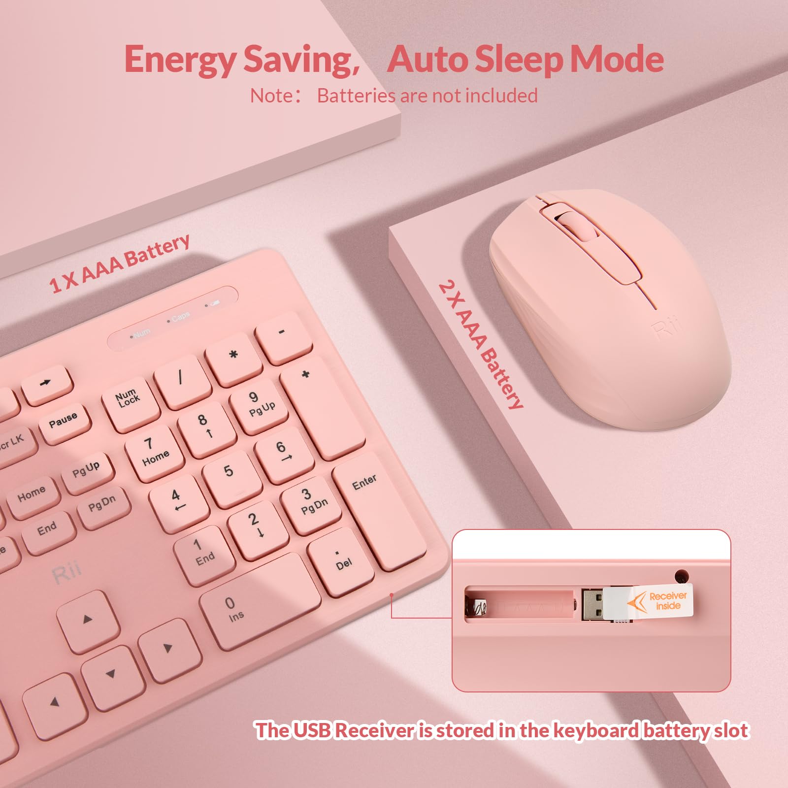 Foto 7 | Combo De Teclado Y Ratón Inalámbricos Rii Standard Office (rosa) - Venta Internacional.
