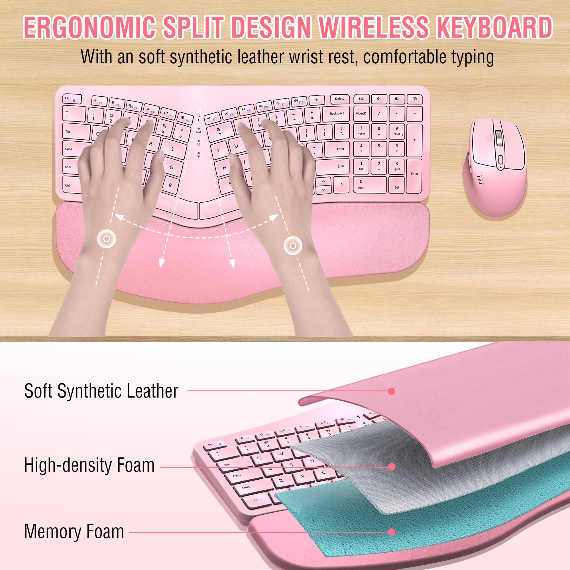Foto 3 pulgar | Combo De Teclado Y Ratón Edjo Ergonomic Bluetooth/2.4g Rosa - Venta Internacional.