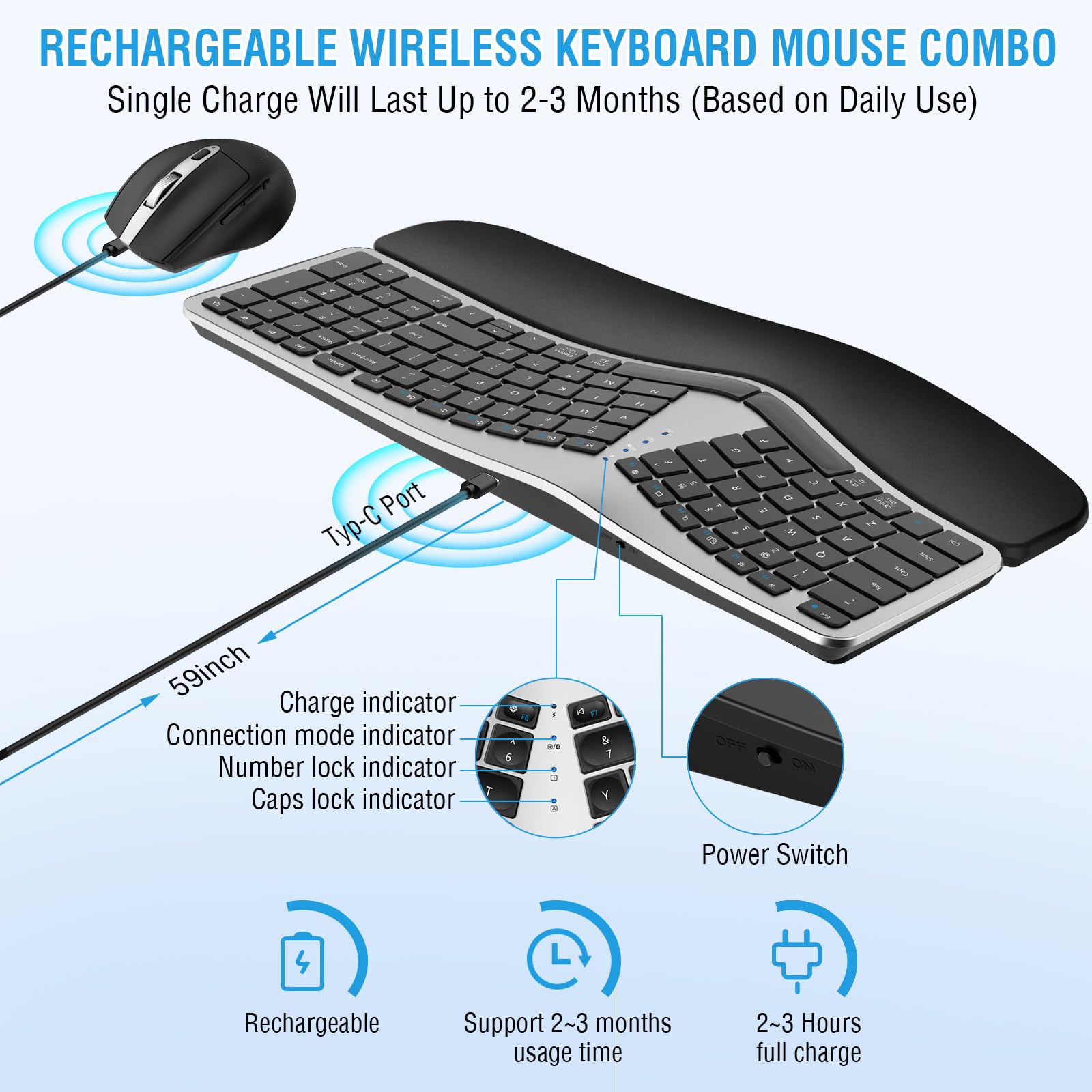 Foto 4 | Combo De Teclado Y Ratón Inalámbrico Edjo  Ergonómico Y Recargable - Venta Internacional.