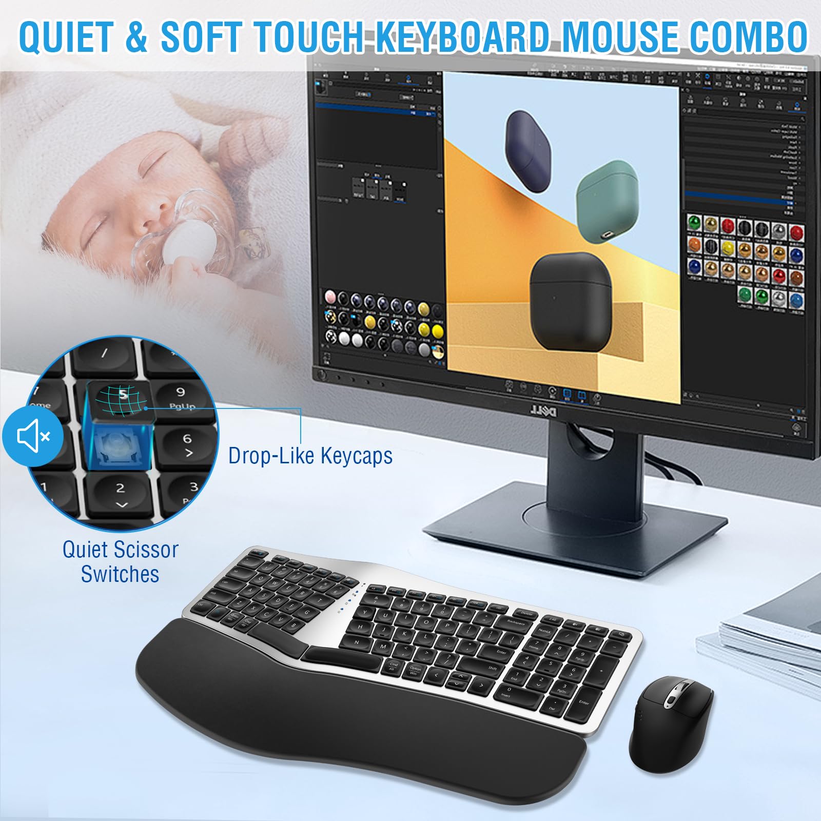 Foto 5 | Combo De Teclado Y Ratón Inalámbrico Edjo  Ergonómico Y Recargable - Venta Internacional.