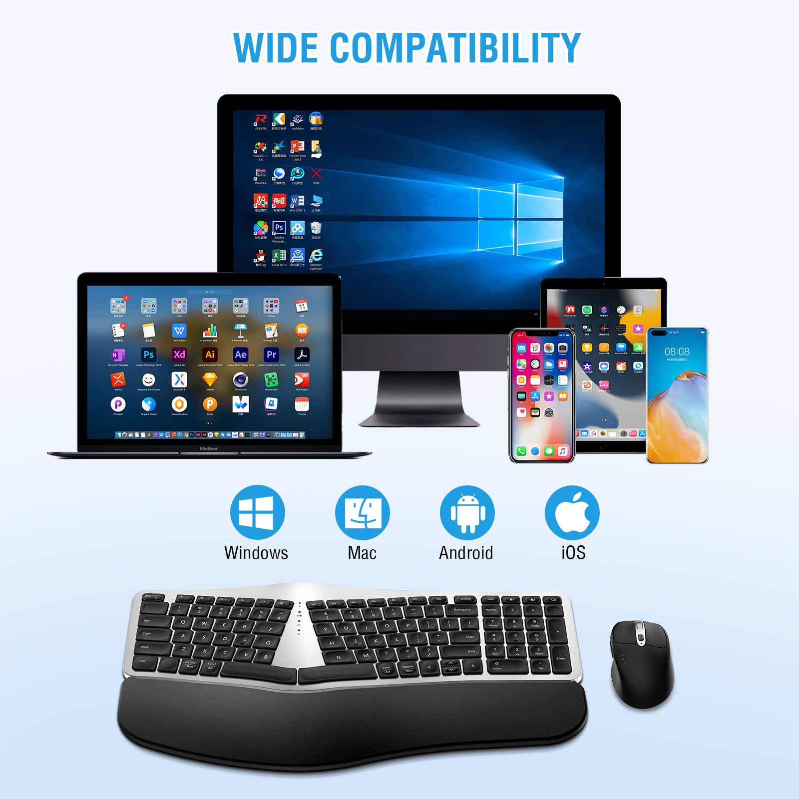 Foto 7 | Combo De Teclado Y Ratón Inalámbrico Edjo  Ergonómico Y Recargable - Venta Internacional.