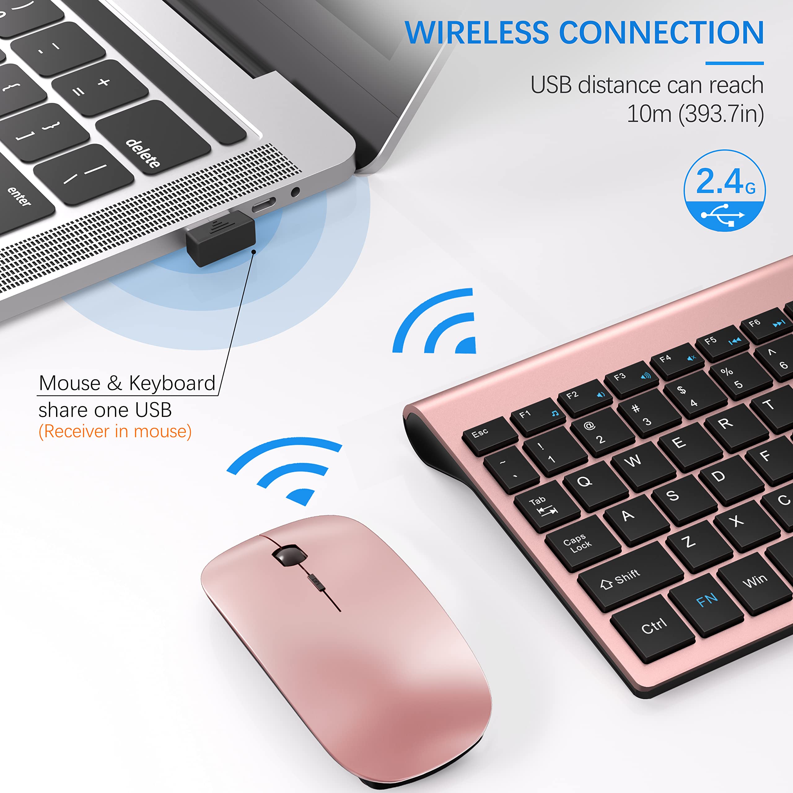 Foto 4 pulgar | Combo De Teclado Y Ratón Inalámbricos Topmate Ultra Slim Rose Gold - Venta Internacional.