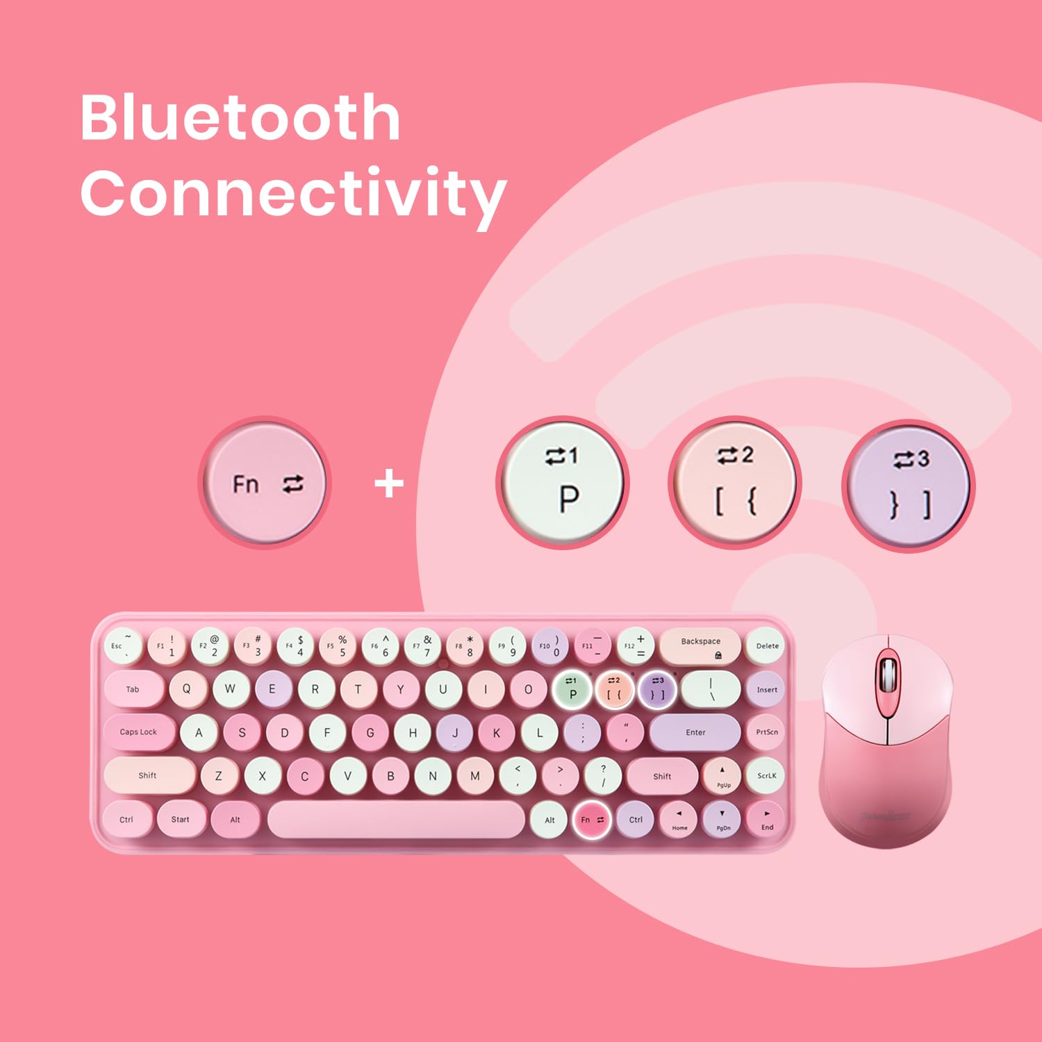 Foto 3 | Kit de Teclado y Mouse Inalámbrico Perixx Rosa-Venta Internacional