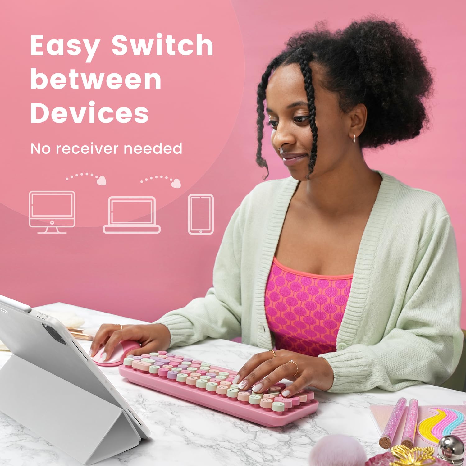 Foto 5 pulgar | Kit de Teclado y Mouse Inalámbrico Perixx Rosa-Venta Internacional