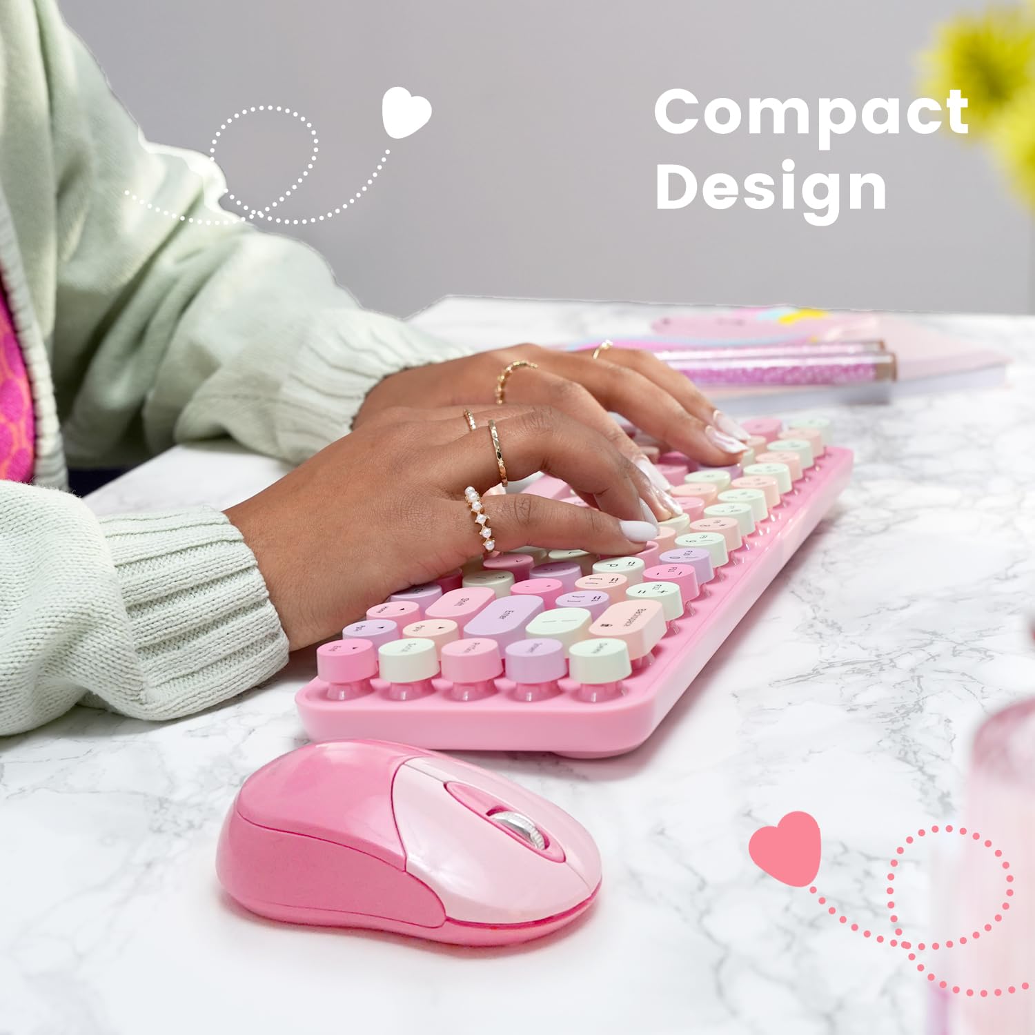 Foto 8 pulgar | Kit de Teclado y Mouse Inalámbrico Perixx Rosa-Venta Internacional