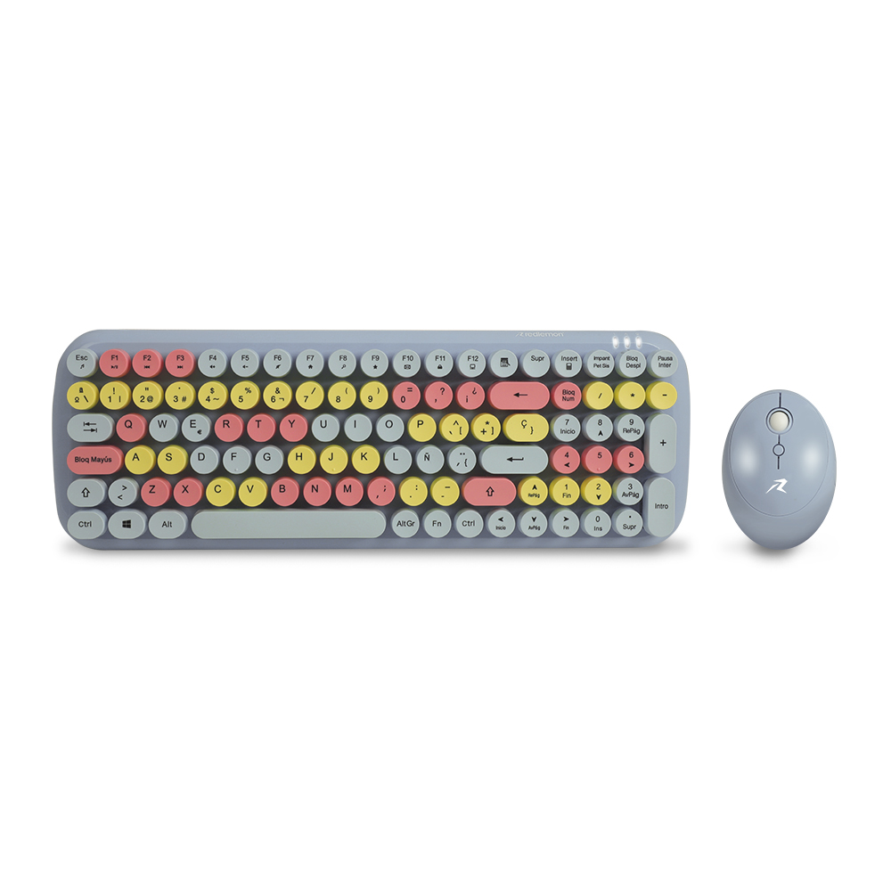 Foto 2 pulgar | Teclado y Mouse Redlemon 80842-bu Inalámbrico Retro Vintage USB color Gris