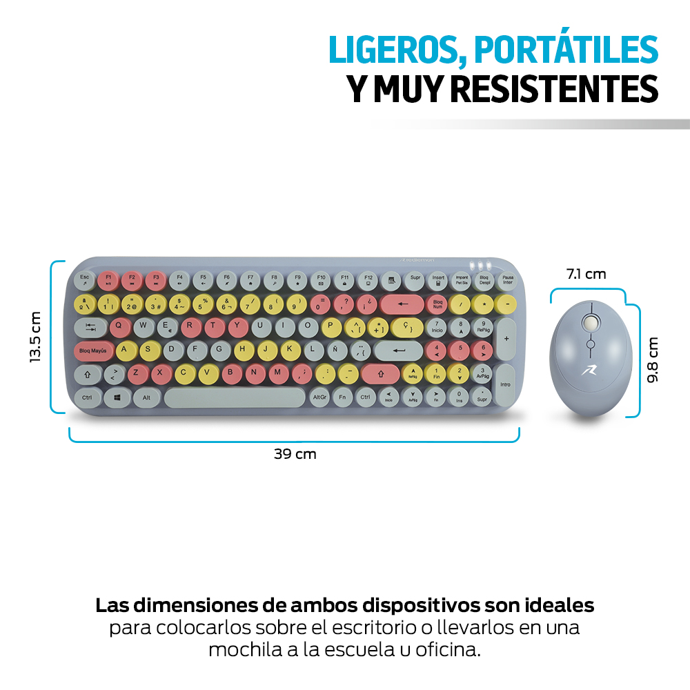 Foto 7 | Teclado y Mouse Redlemon 80842-bu Inalámbrico Retro Vintage USB color Gris