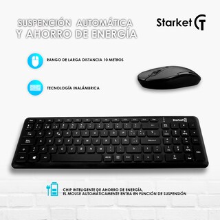 Foto 4 | Kit de Teclado y Mouse Inalámbrico Starket Sk-001 color Negro