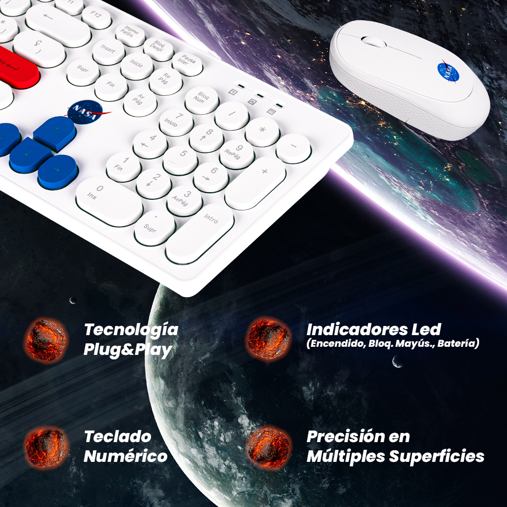 Foto 4 pulgar | Teclado Y Mouse Inalámbrico Nasa Edición Cometa Rojo Plug&play