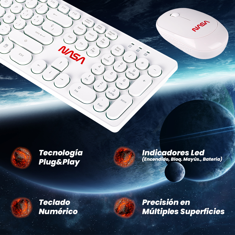 Foto 3 | Teclado y Mouse Inalámbrico Nasa Edición Cometa color Blanco